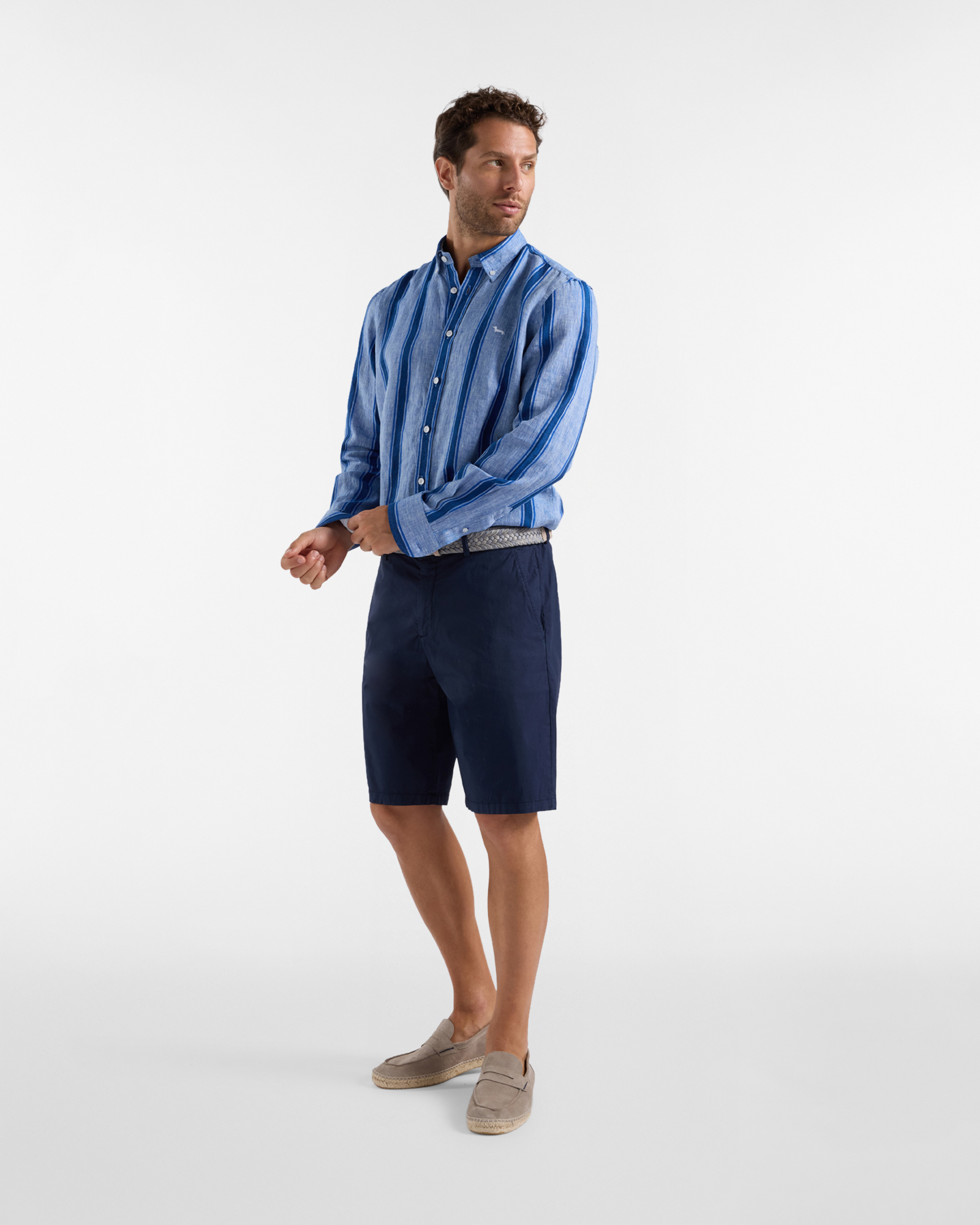 Men's linen shirt with wide stripe, Blue, large image number 3
