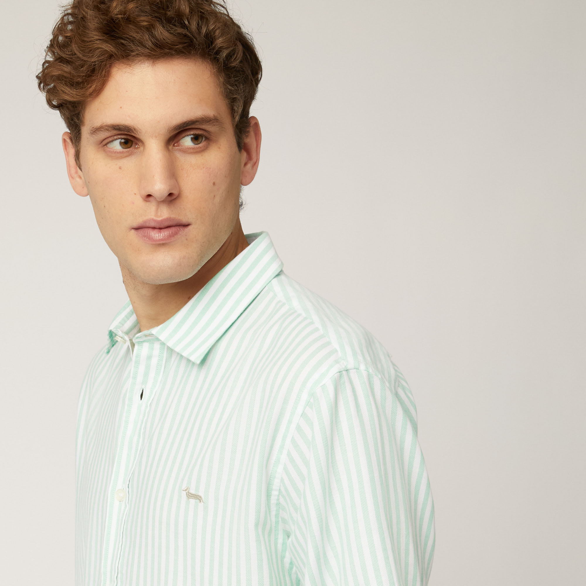 Striped Woven Cotton Short-Sleeved Shirt, Herb, large image number 2