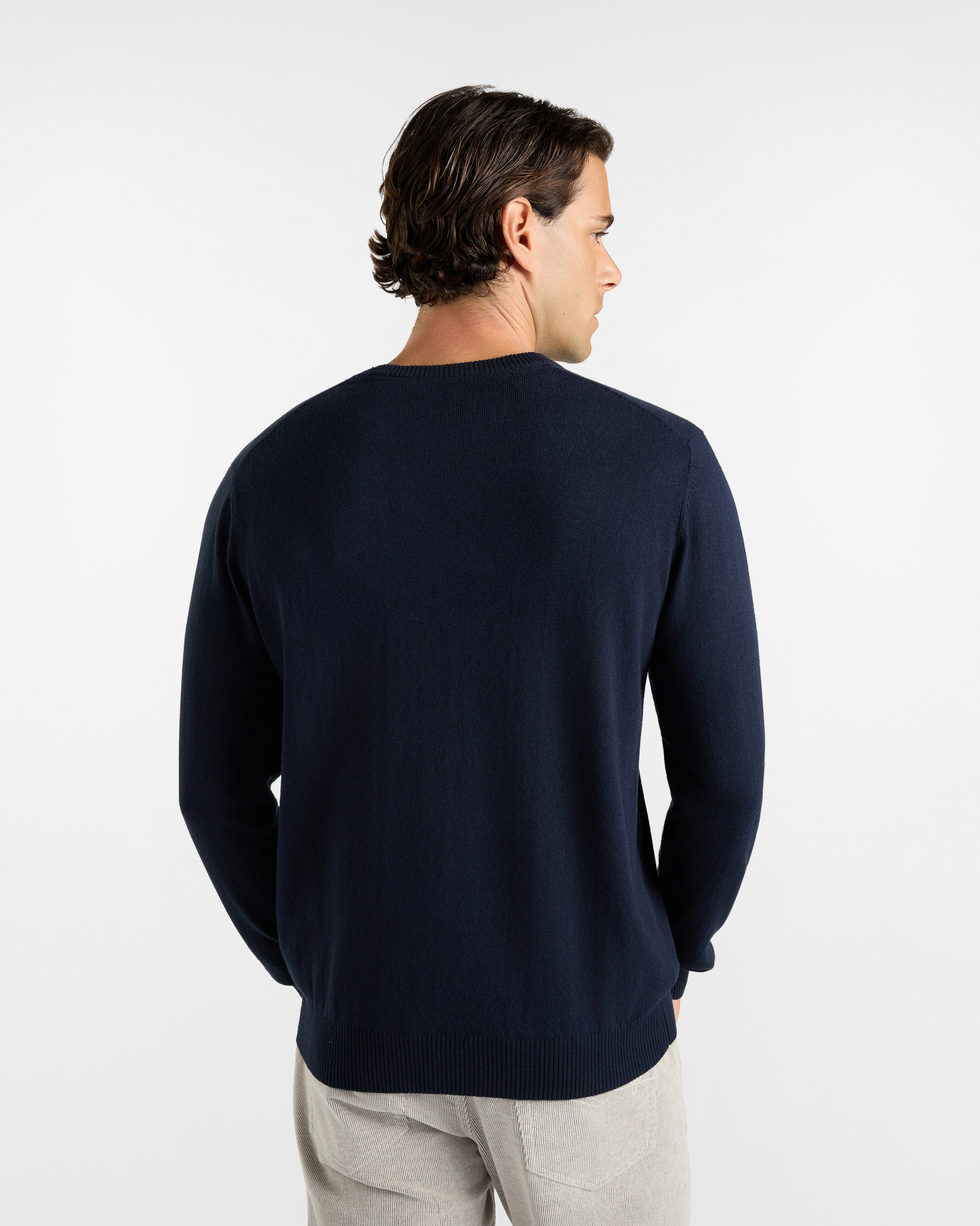 Maglia girocollo HBJ Uomo basico in misto lana e cashmere, BLU SCURO, large