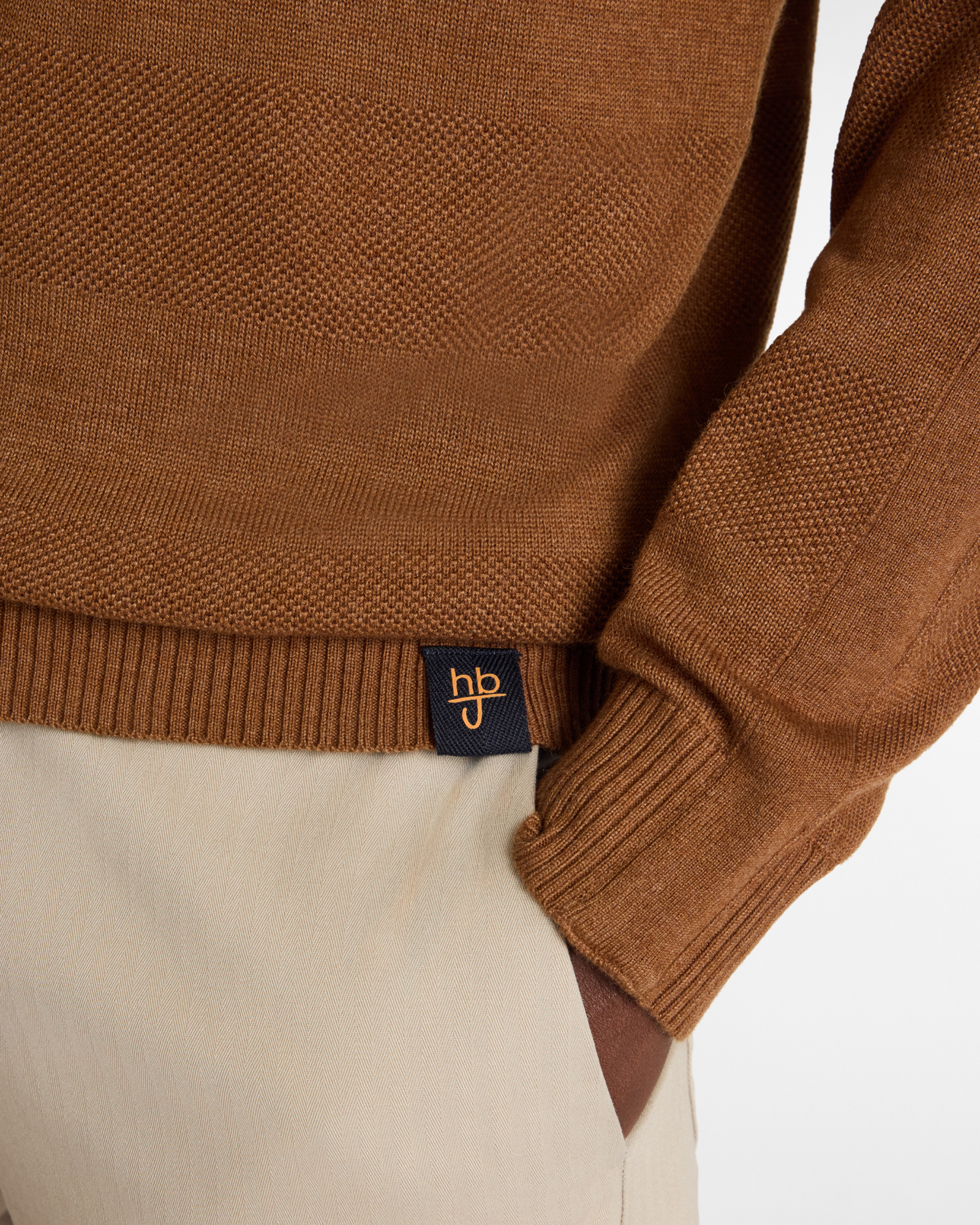Crew Neck Sweater with Embossed Design, Brown, large image number 2