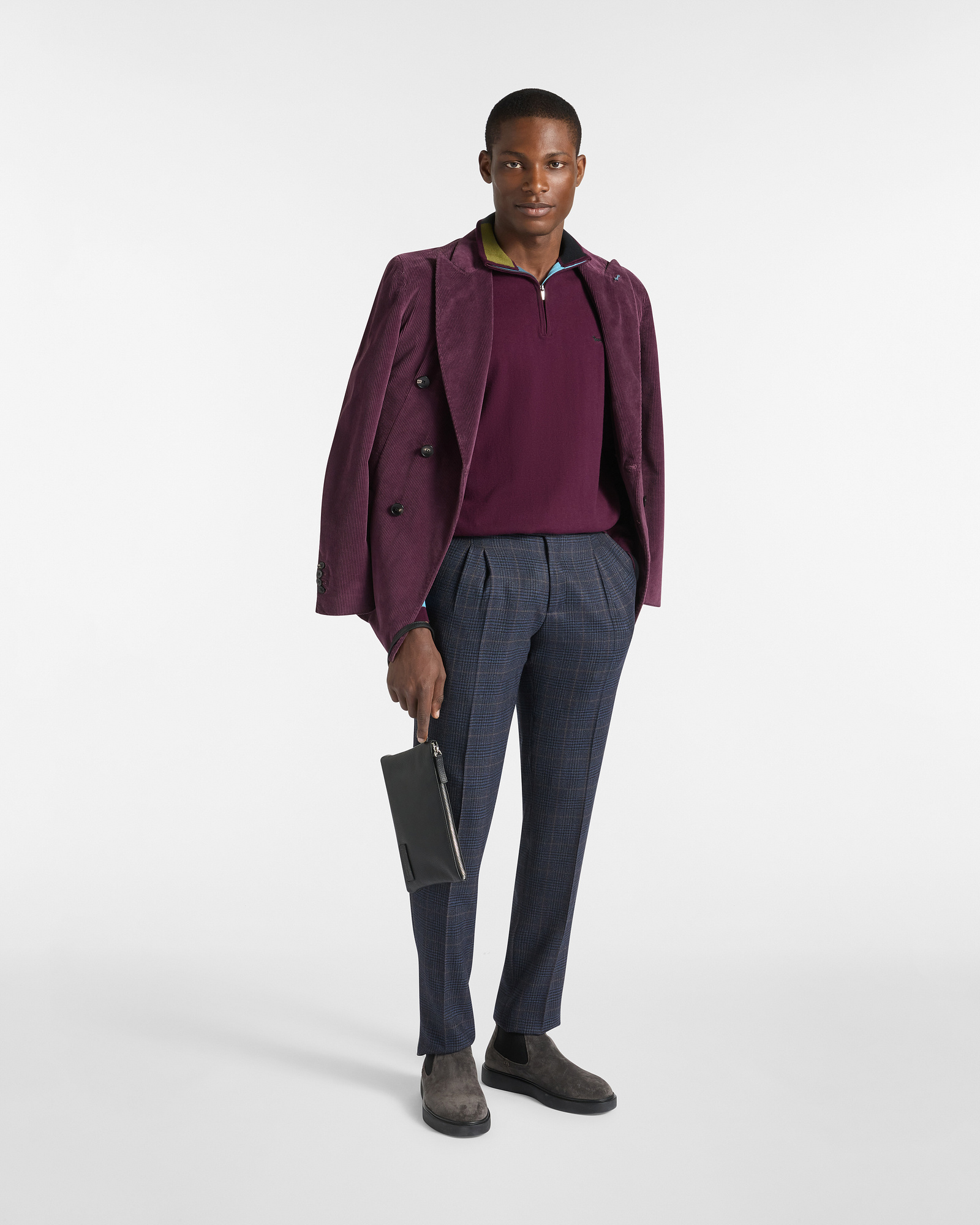 Pullover Half Zip Color Block, Dark Red, large image number 3