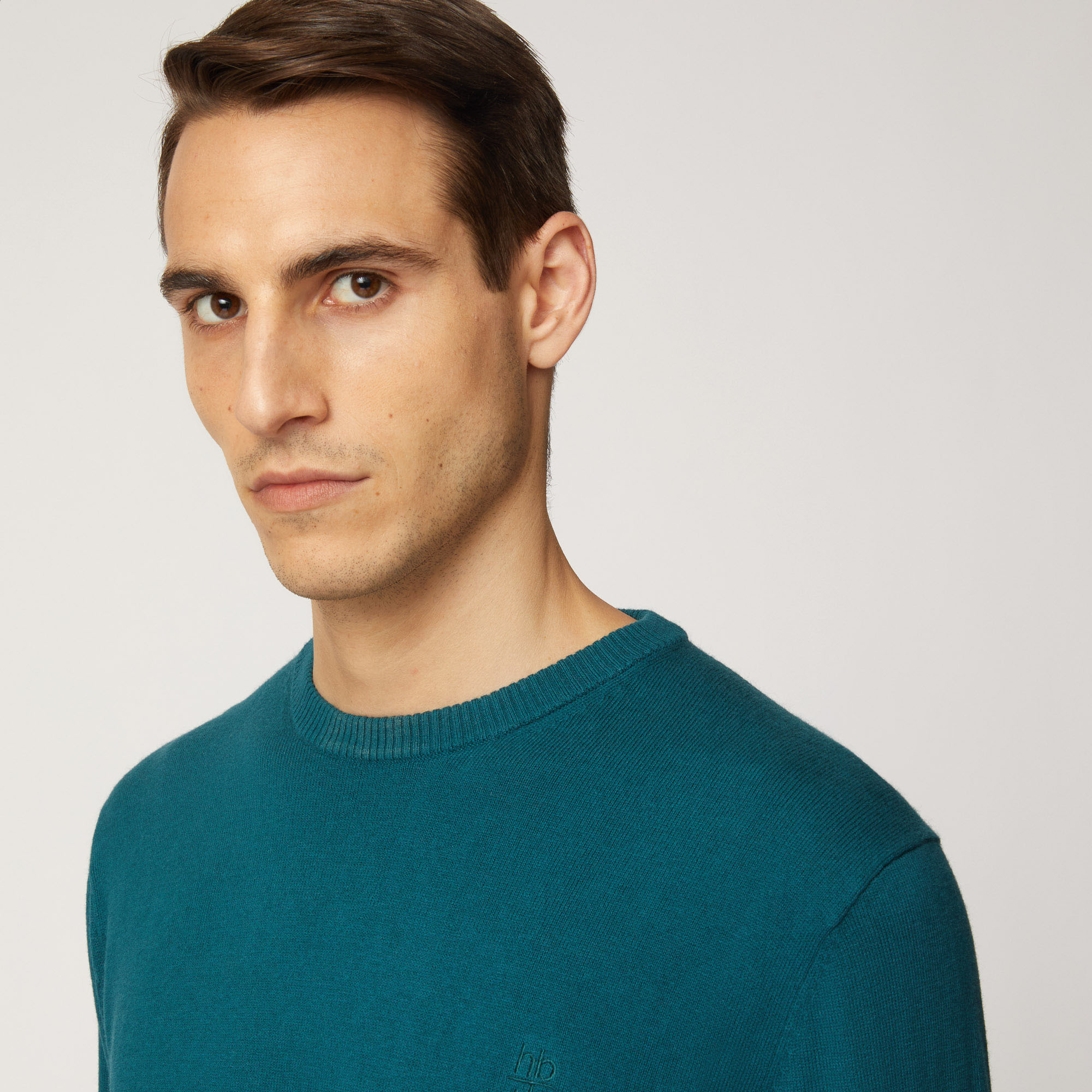 Pullover Girocollo Con Toppe Sui Gomiti, Verde Petrolio, large image number 2