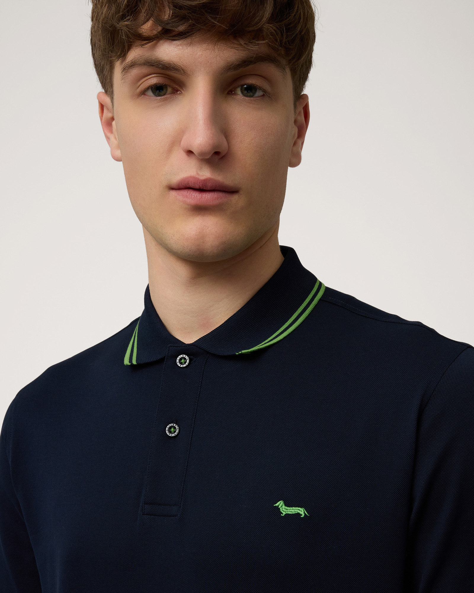 Long-Sleeved Cotton Polo Shirt, Navy Blue, large image number 2