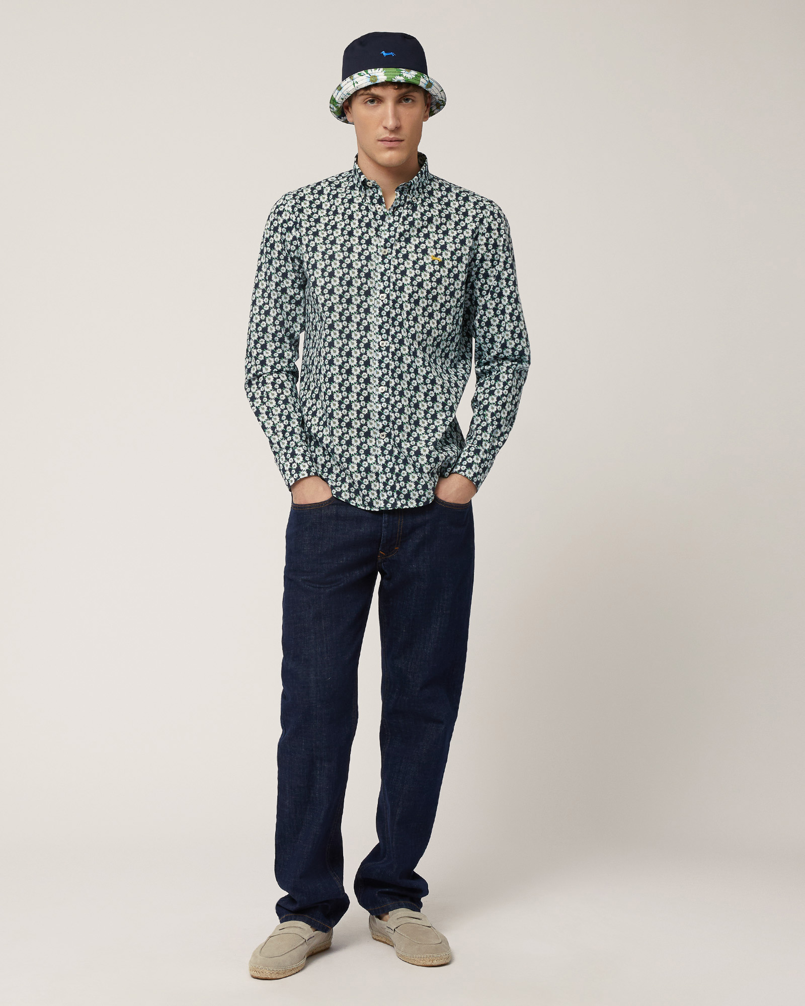 Shirt with All-Over Daisies, Navy Blue, large image number 3