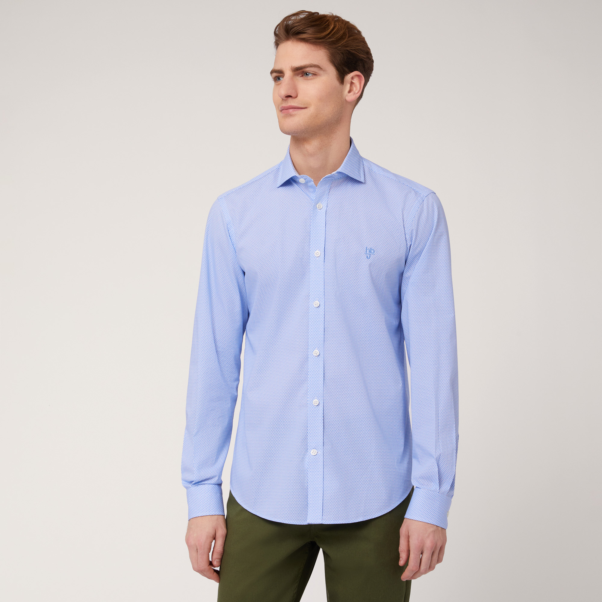 Camicia Narrow Motivo All-Over, Blu, large image number 0
