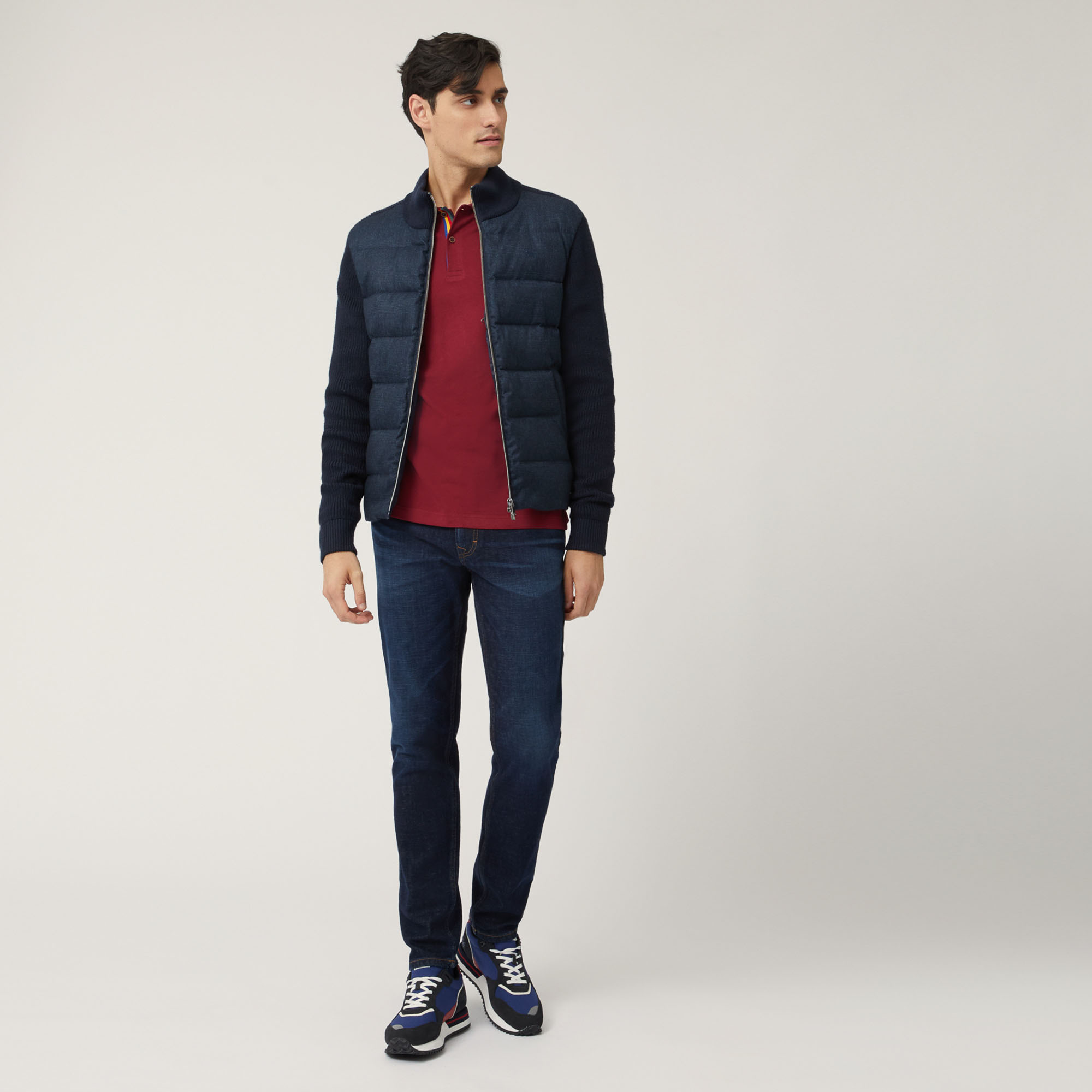 Mixed-Material Bomber Jacket, Blue, large image number 3