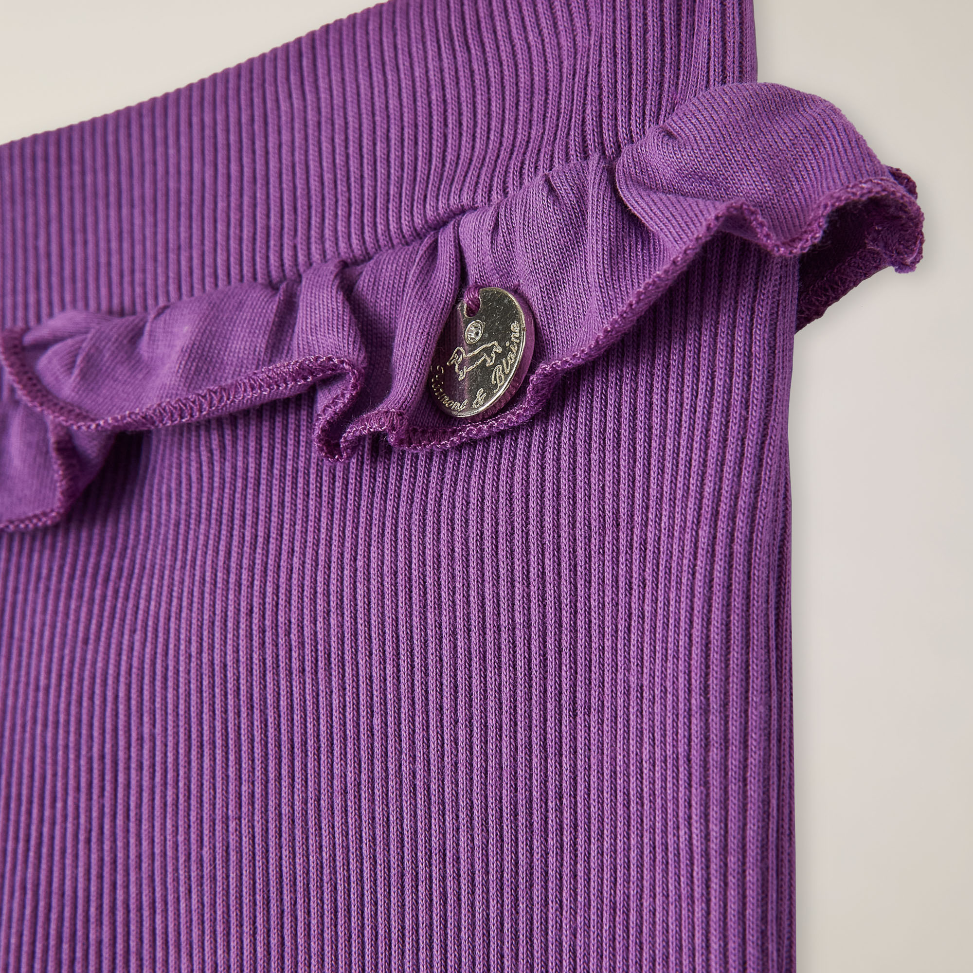 Leggings in costina con rouches, Viola Scuro, large image number 2