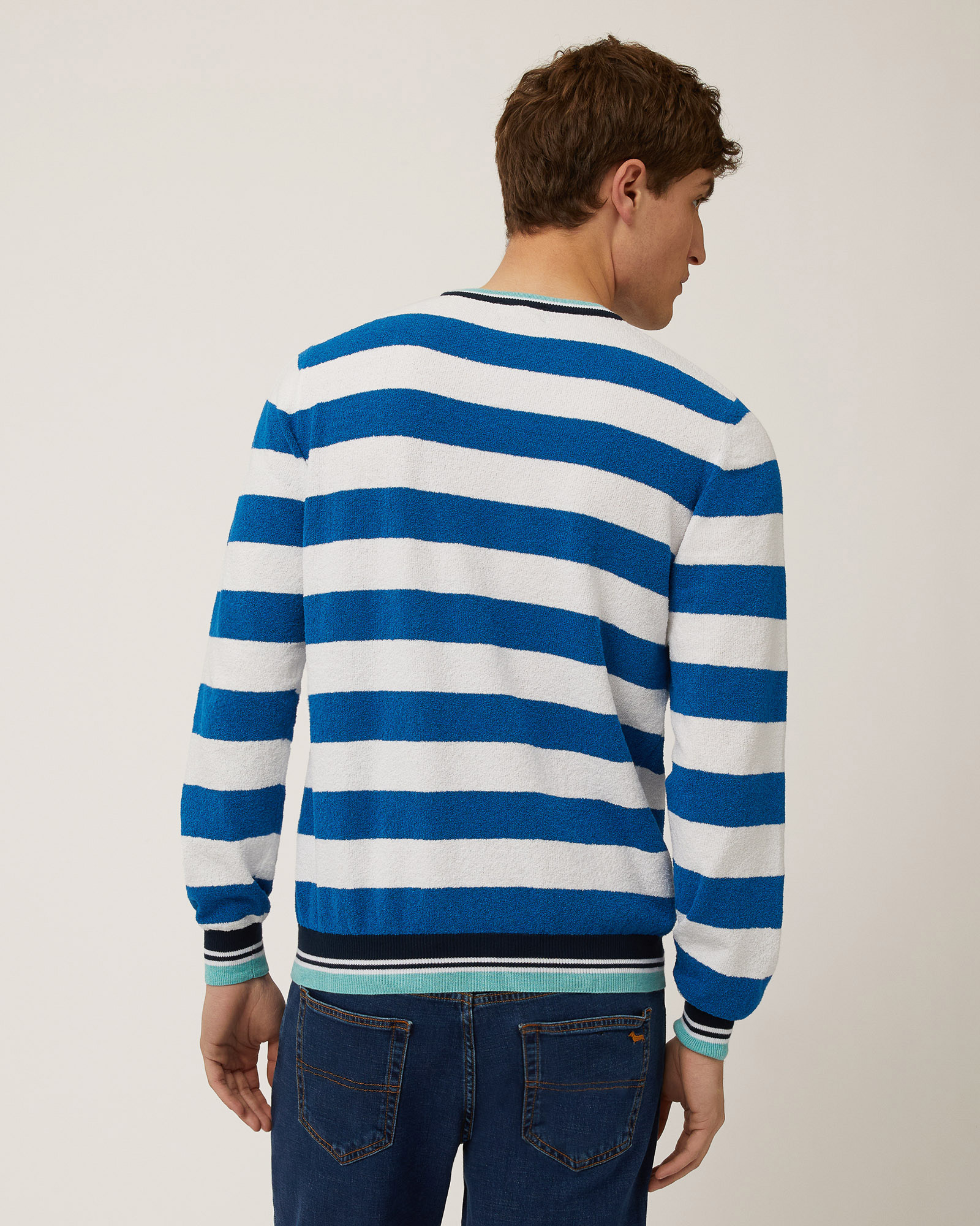 Gestreifter Pullover aus Frottee, Lidschattenblau, large image number 1
