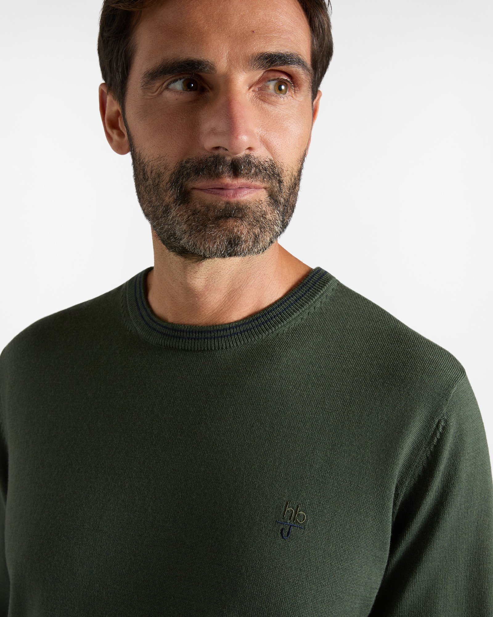 Maglia girocollo HBJ Uomo in pura lana, VERDE, large