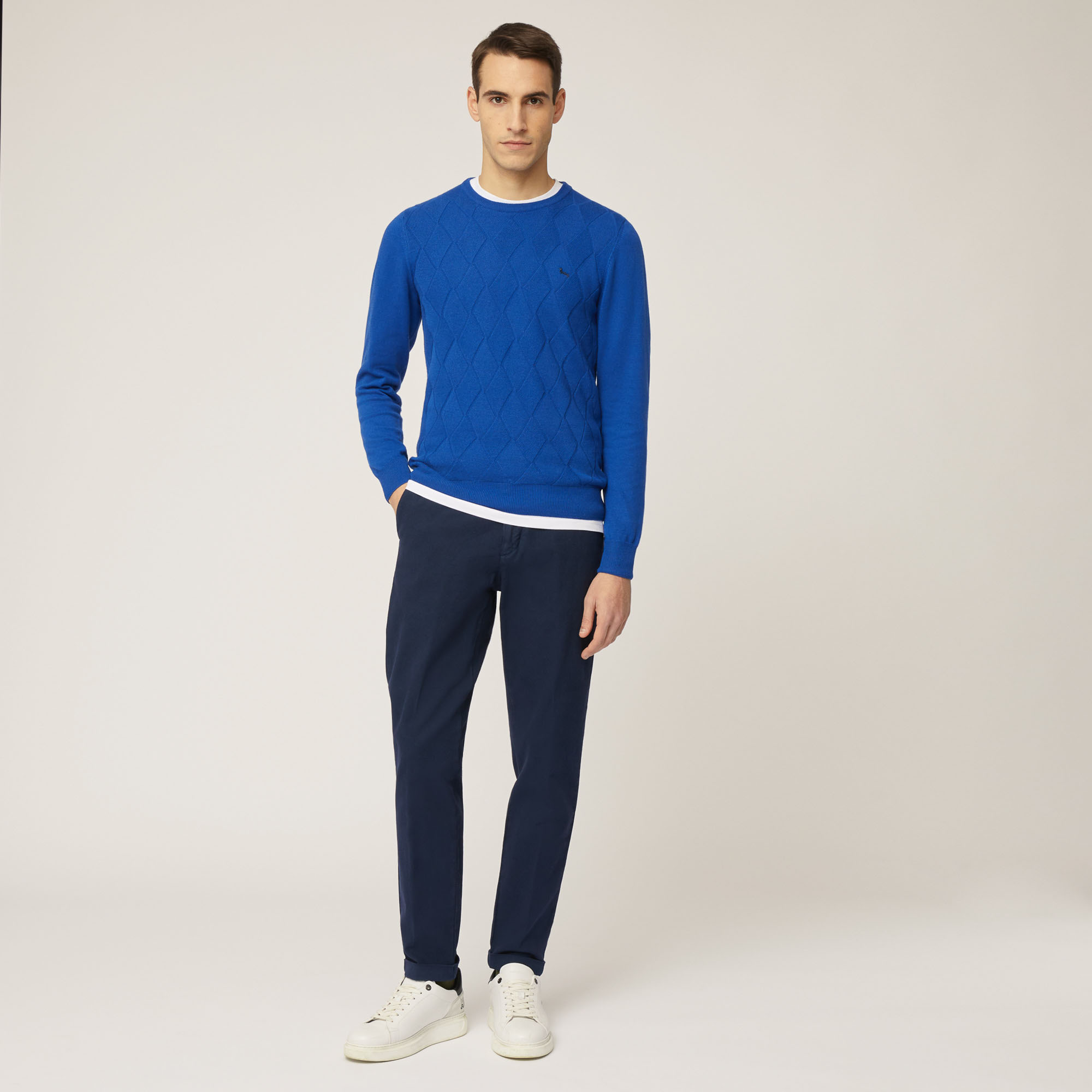 Pantalone In Cotone Stretch, Blu Navy, large image number 3