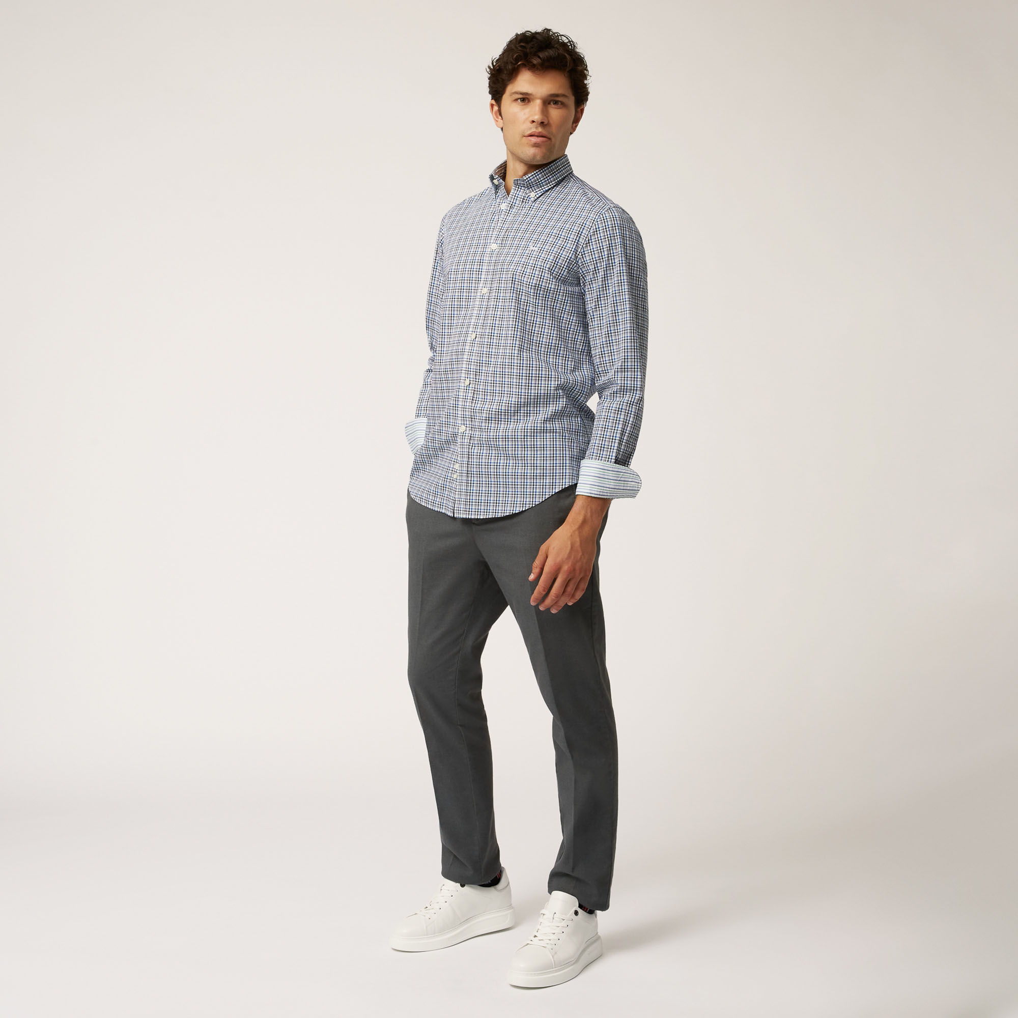Check Cotton Shirt, Blue, large image number 3
