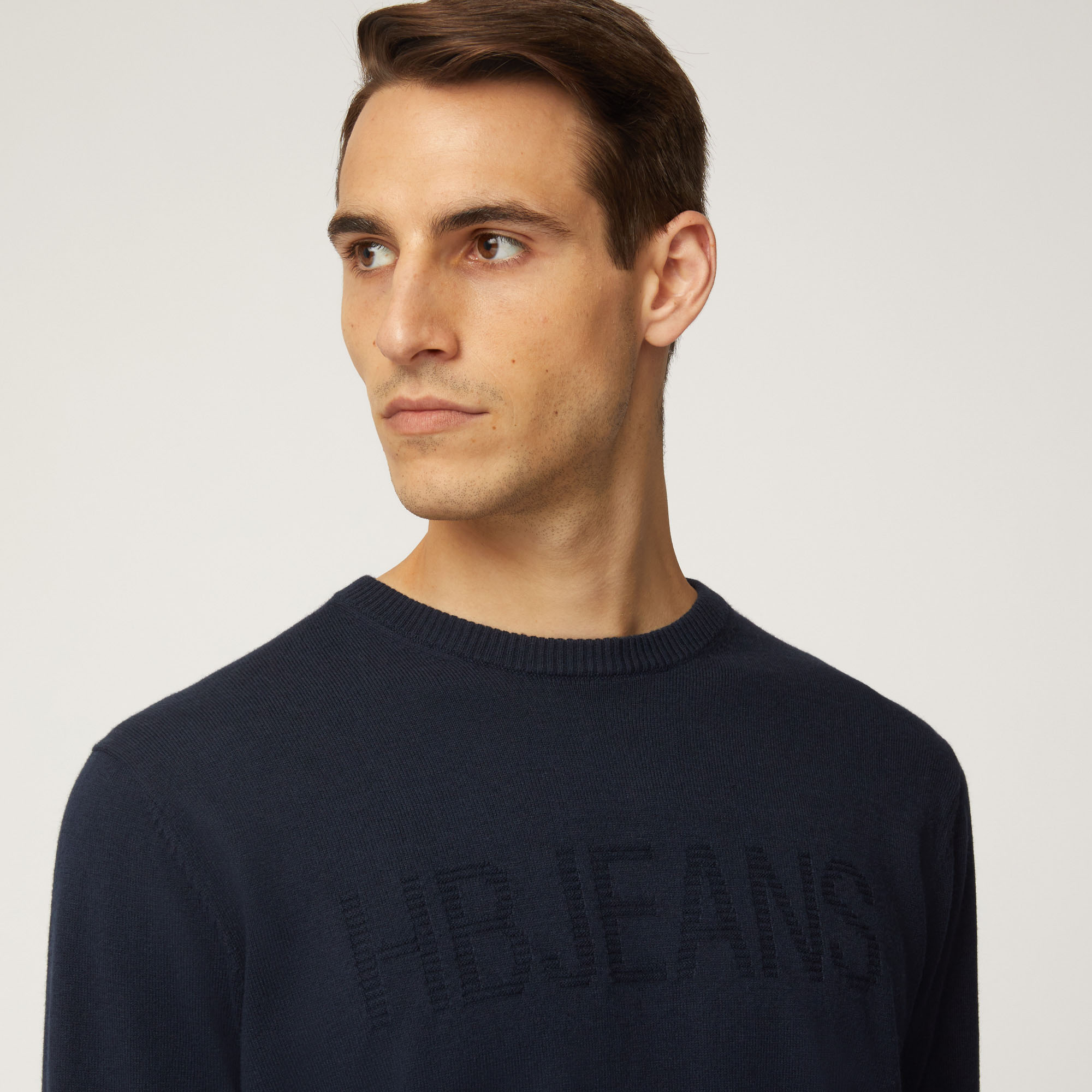 Pullover Girocollo Con Lettering Frontale E Toppe Sui Gomiti, Light Blue, large image number 2