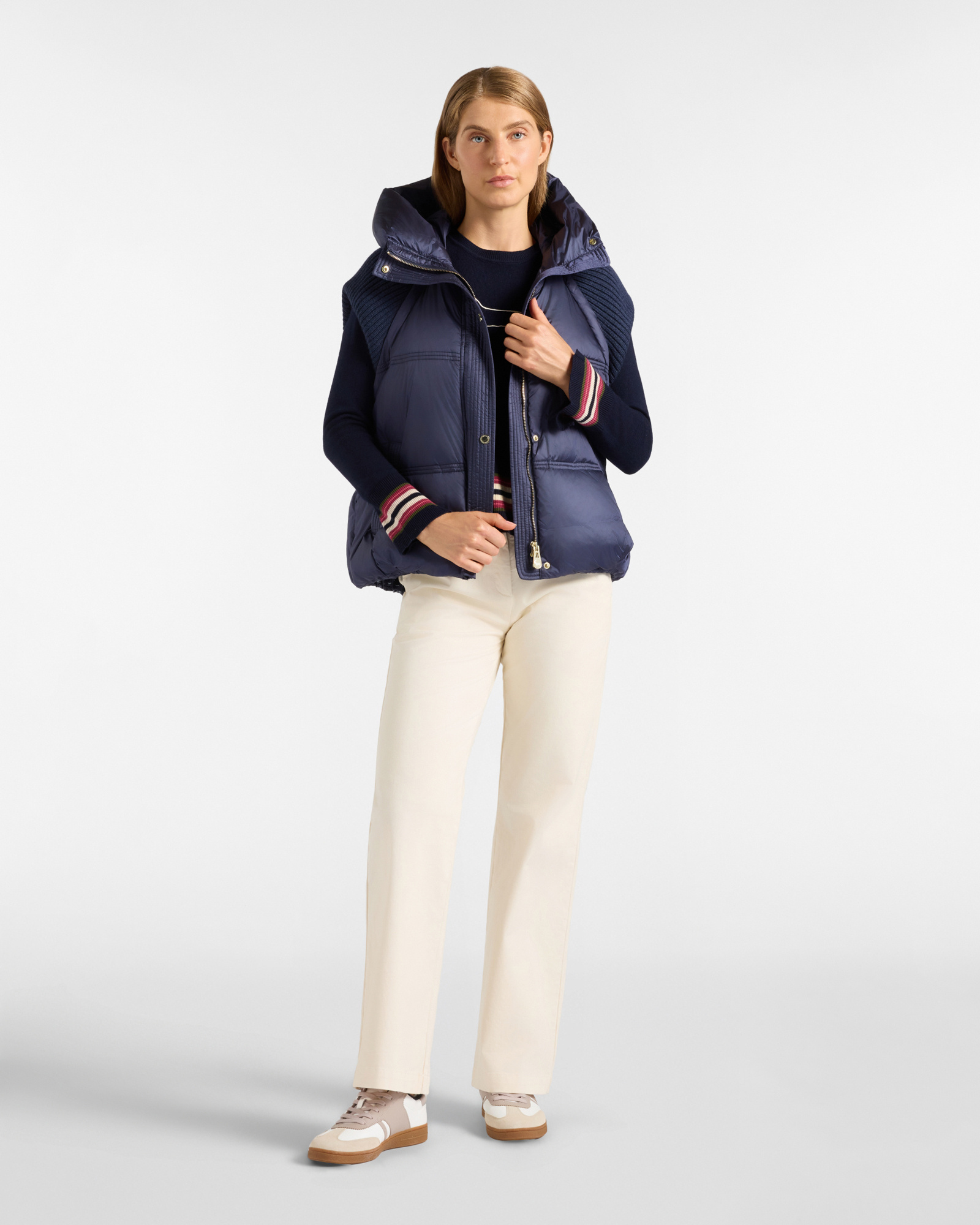 Women's blue Oversize nylon hooded vest, NAVY BLUE, large image number 3
