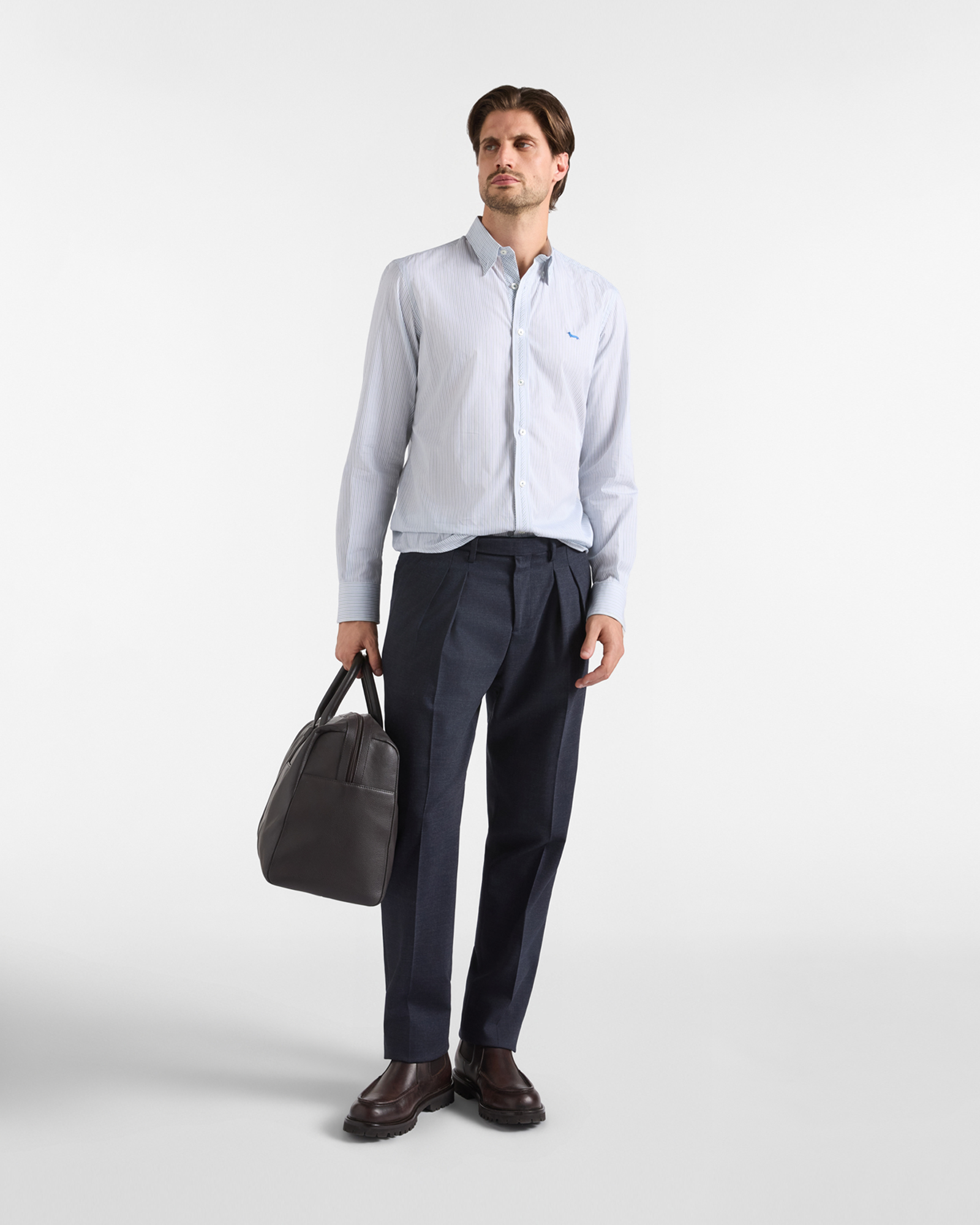Camicia Uomo in popeline rigato extrafine, BIANCO, large