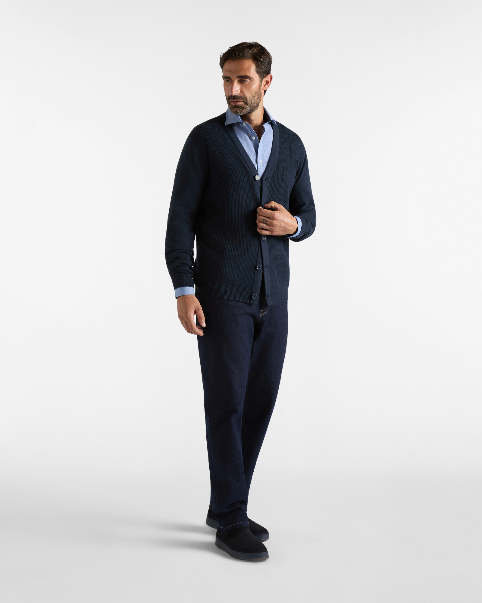 Cardigan HBJ Uomo in misto lana e cashmere, BLU SCURO, large