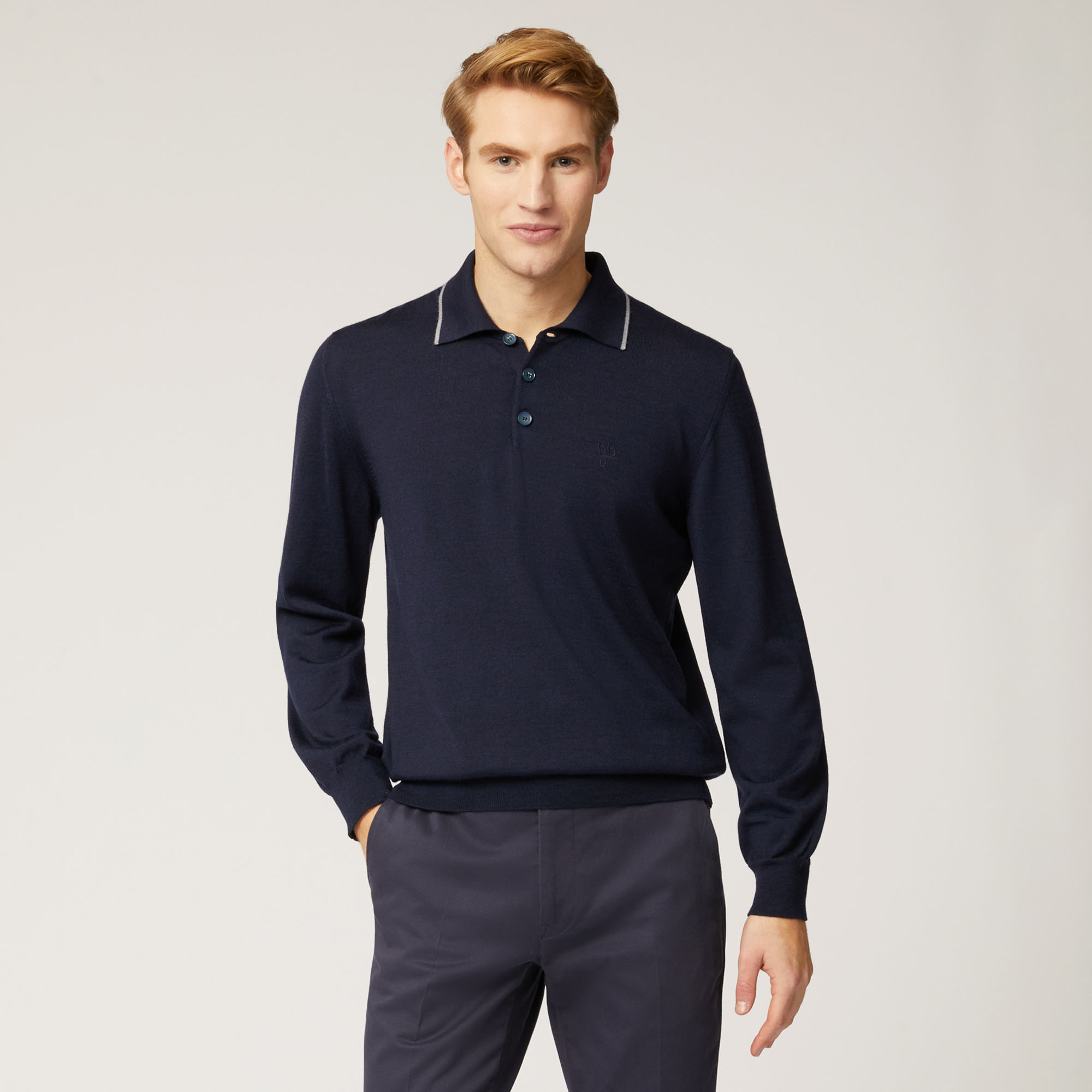 Pullover Con Colletto E Bottoni, Blu Scuro, large image number 0