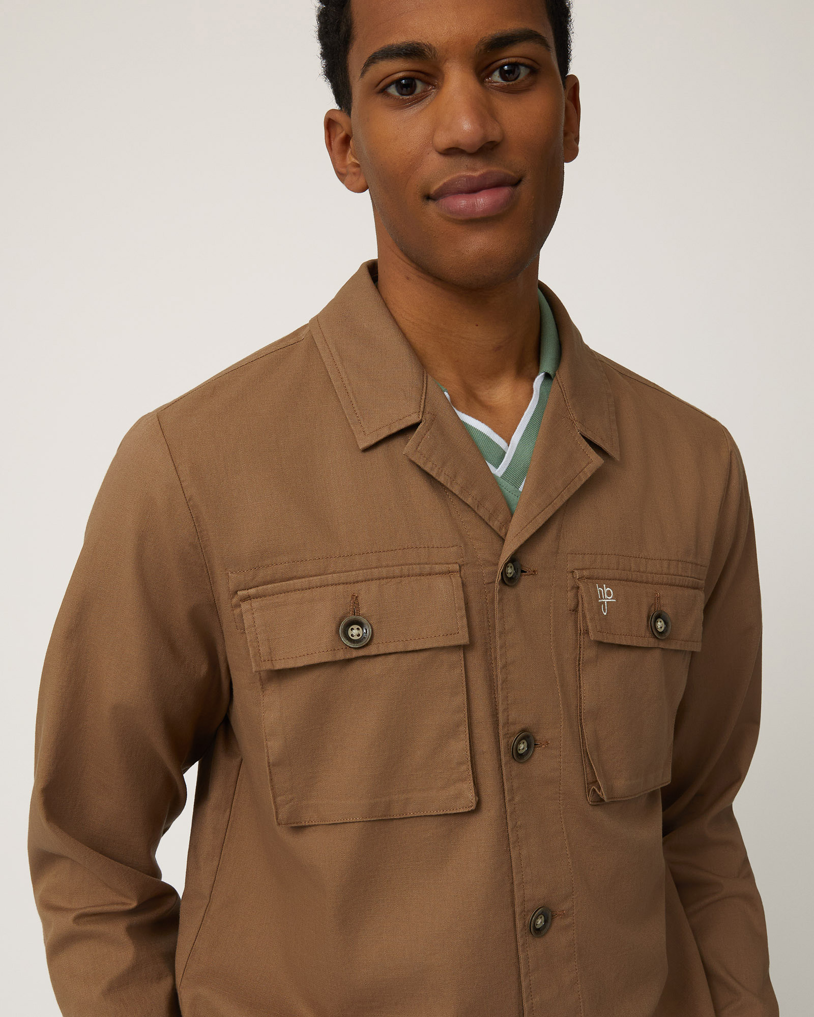 Slub Cotton Overshirt, Light Brown, large image number 2