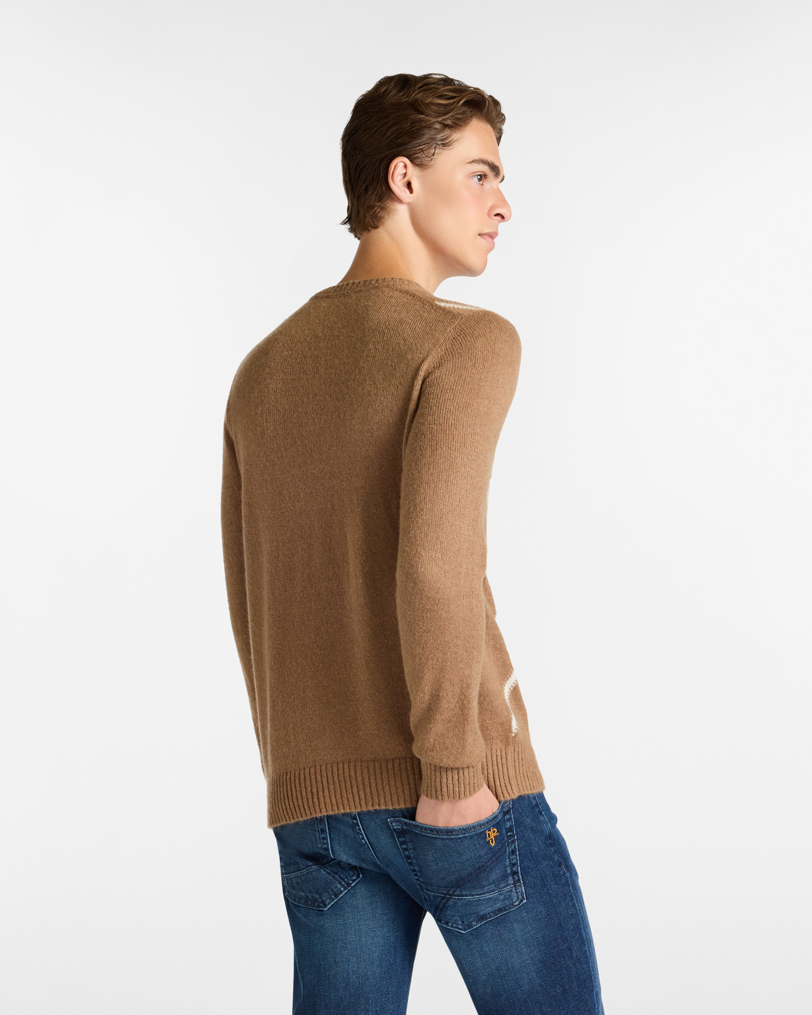 Crewneck Sweater with Argyle Pattern