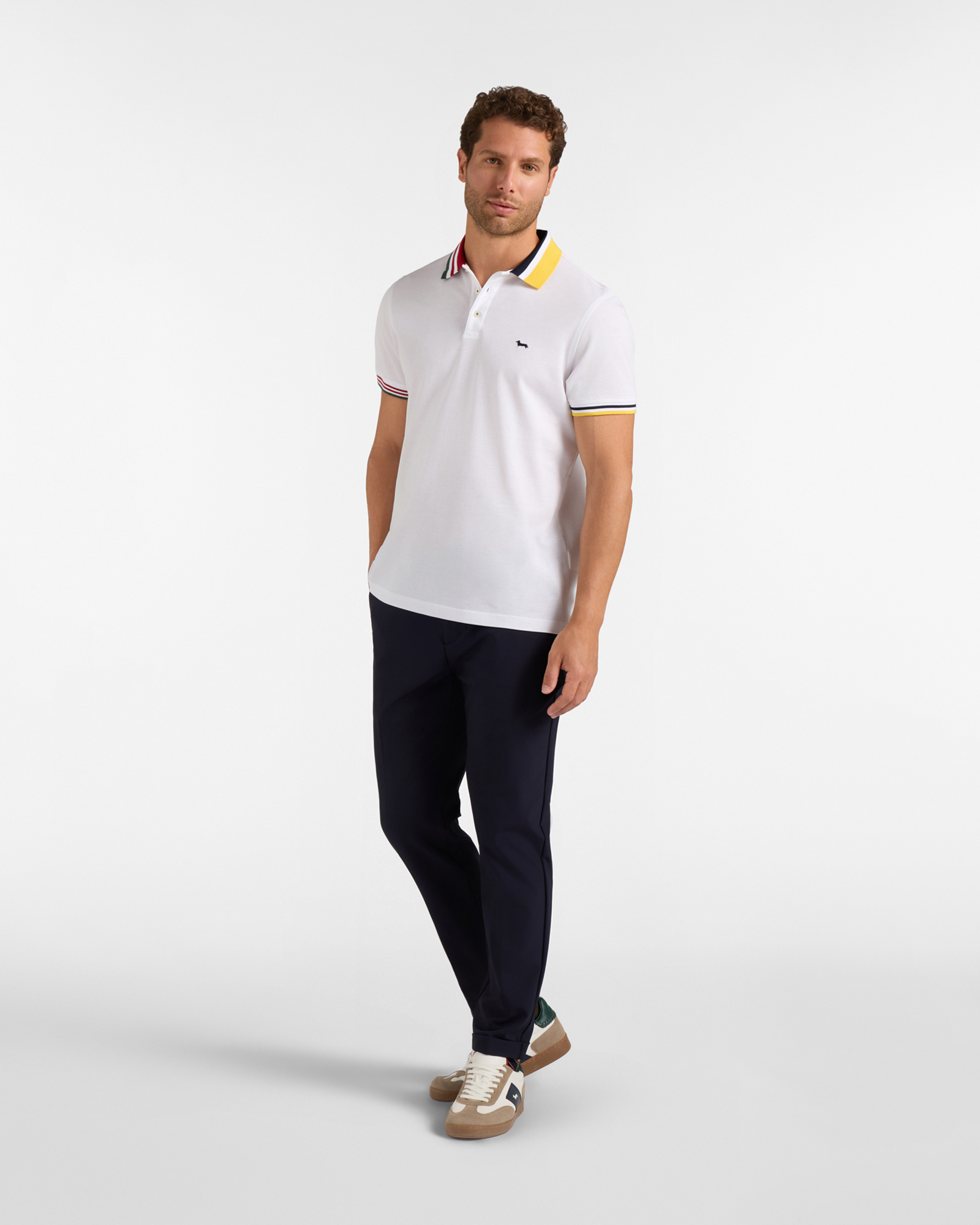 MERCERIZED PIQU&Eacute; POLO SHIRT WITH CONTRAST COLLAR AND HEM, WHITE, large image number 3
