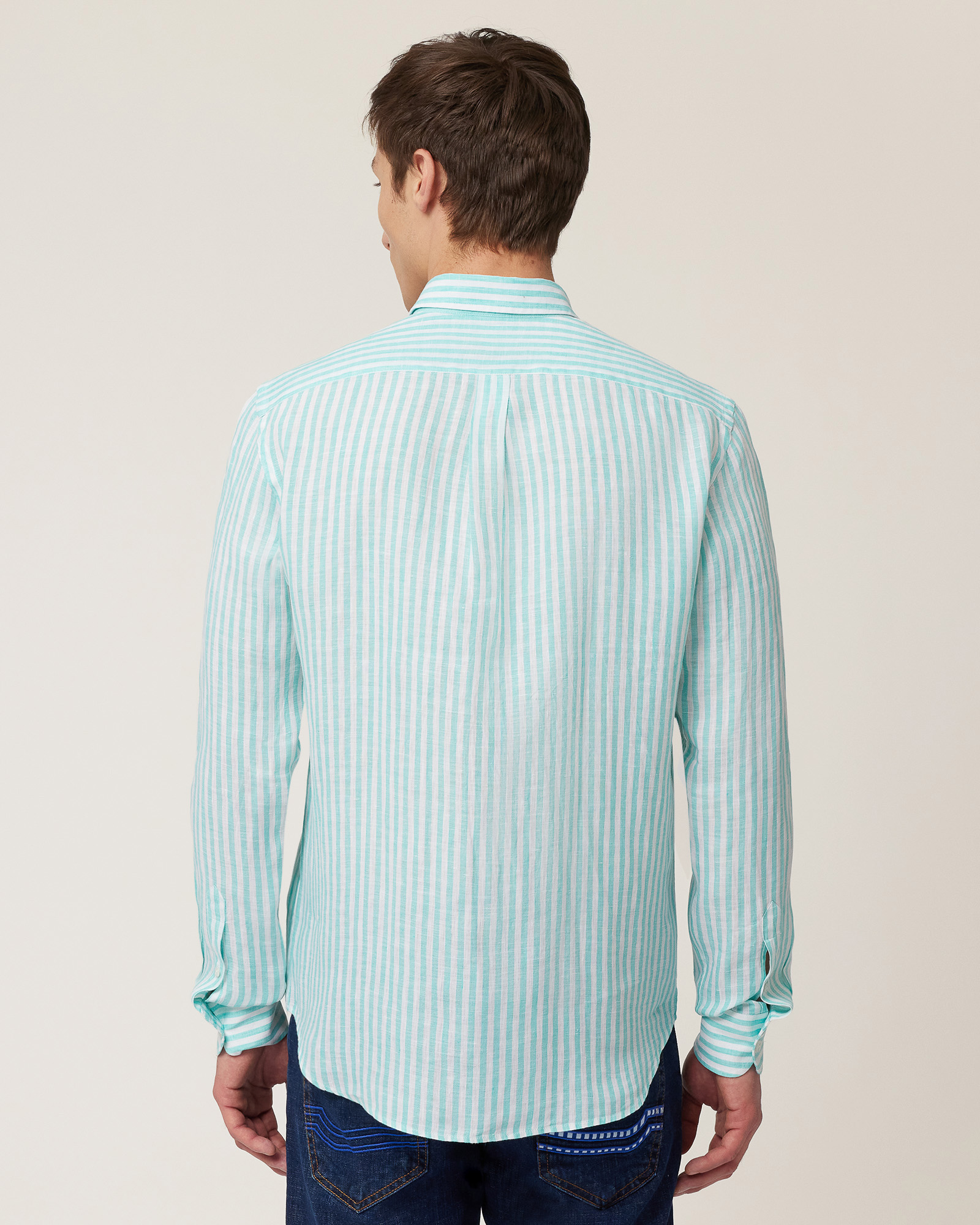 Linen Striped Shirt, Turquoise, large image number 1