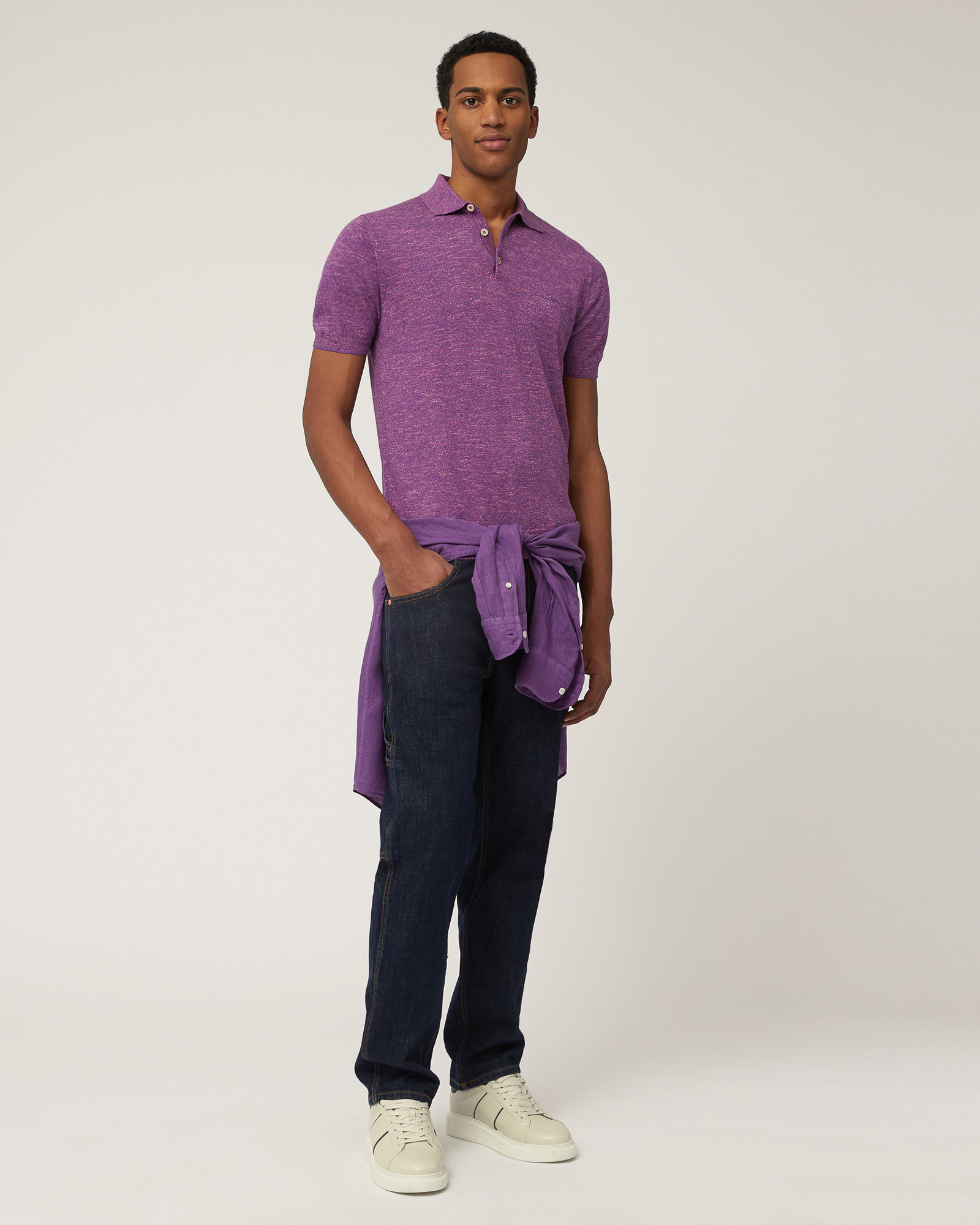 Slub Tweed Polo Shirt, Violet, large image number 3
