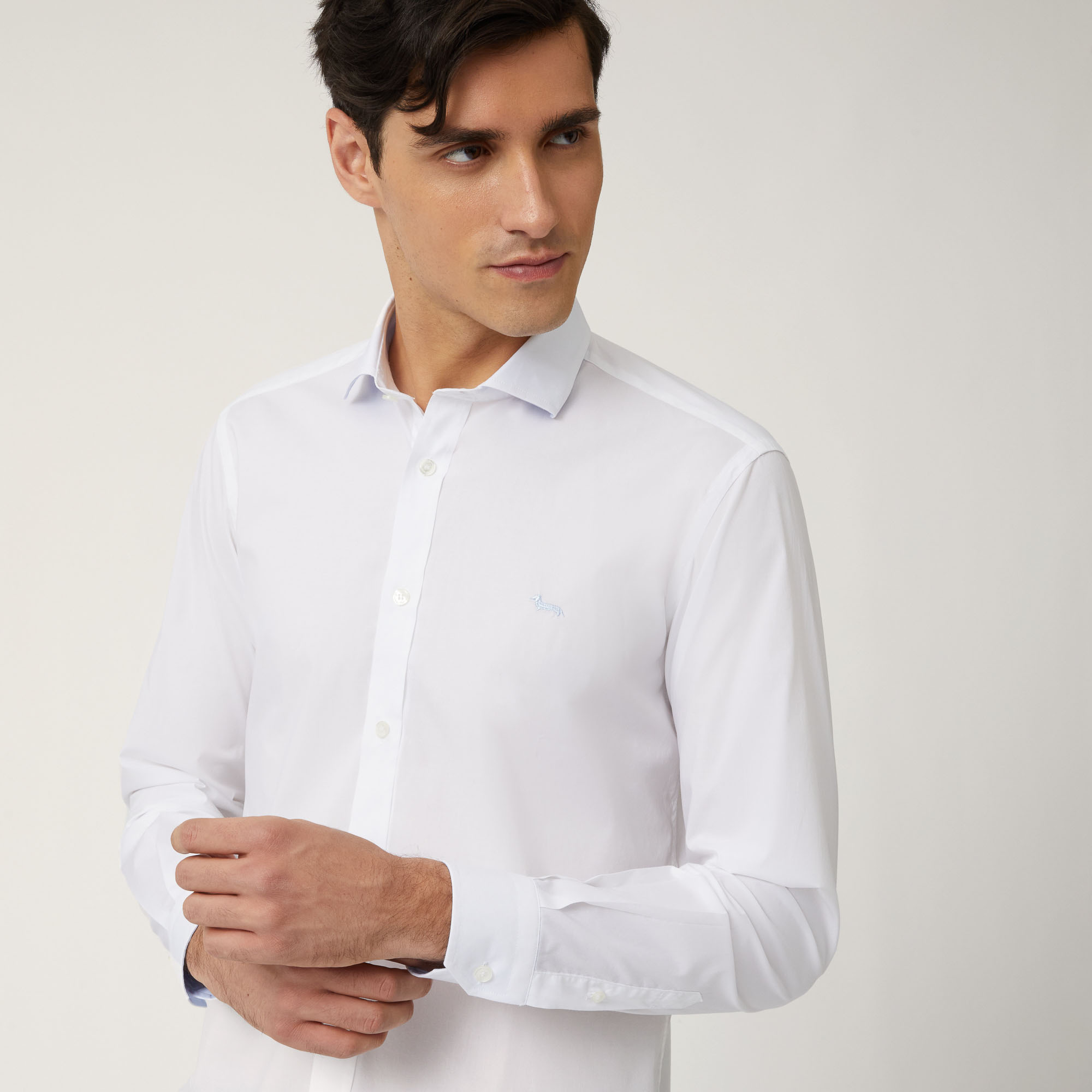 Camicia In Cotone Stretch Con Interni A Contrasto, Bianco, large image number 2