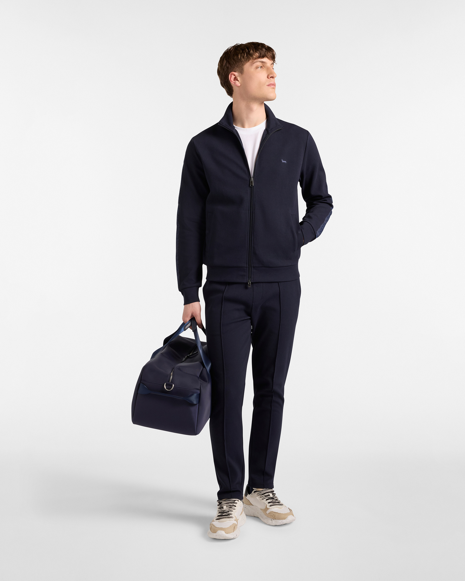 Felpa Full Zip Bande Logate, Blu Navy, large image number 3