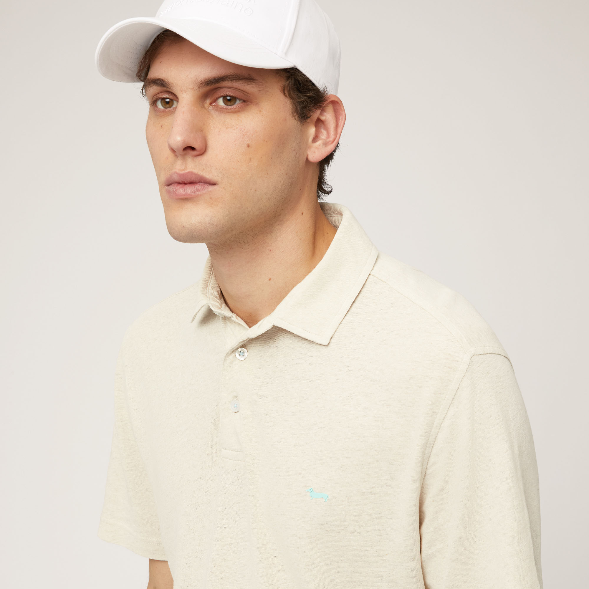 Cotton and Linen Jersey Polo, Beige, large image number 2
