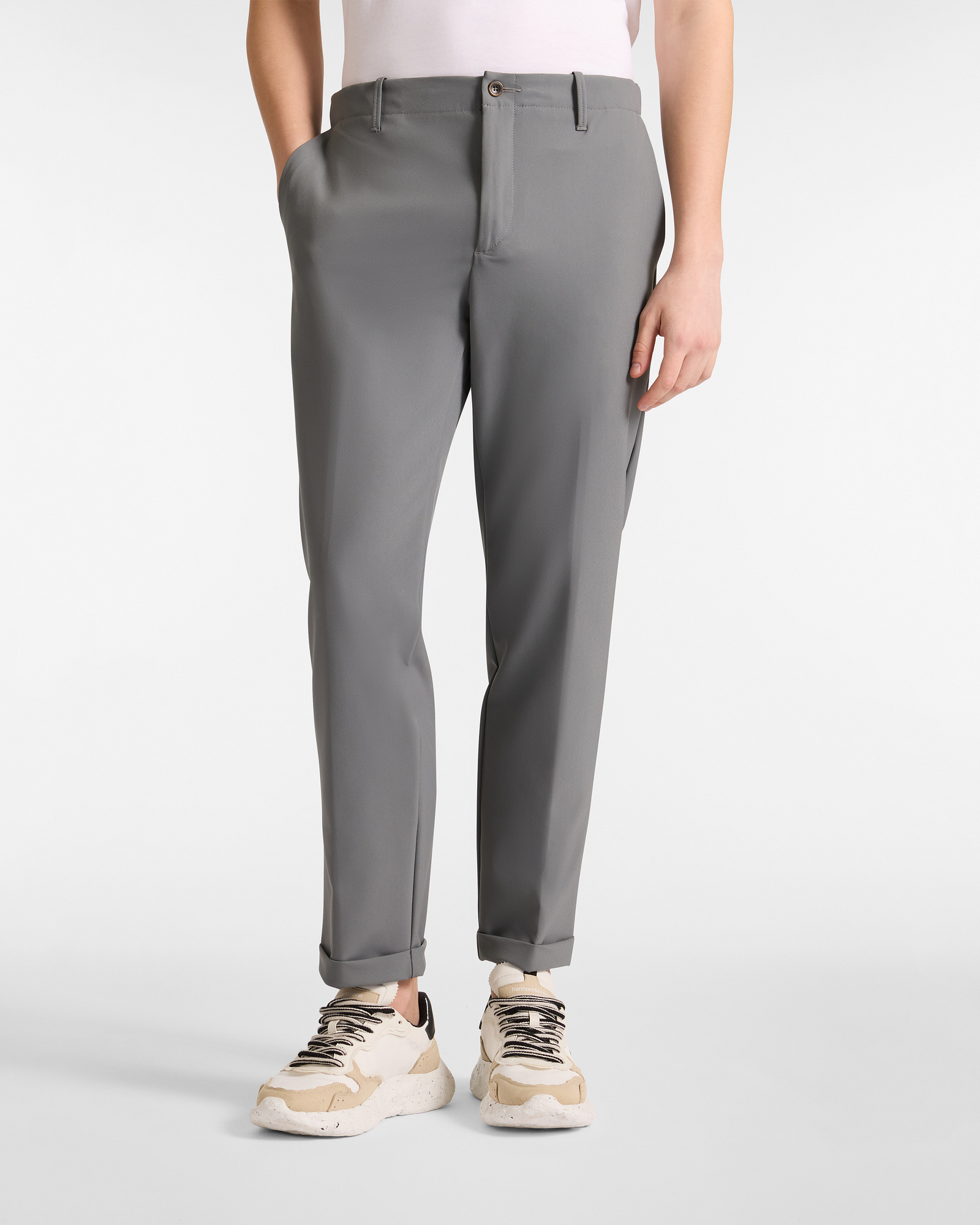 Chino Pants with Side Elastic Bands, Gray, large