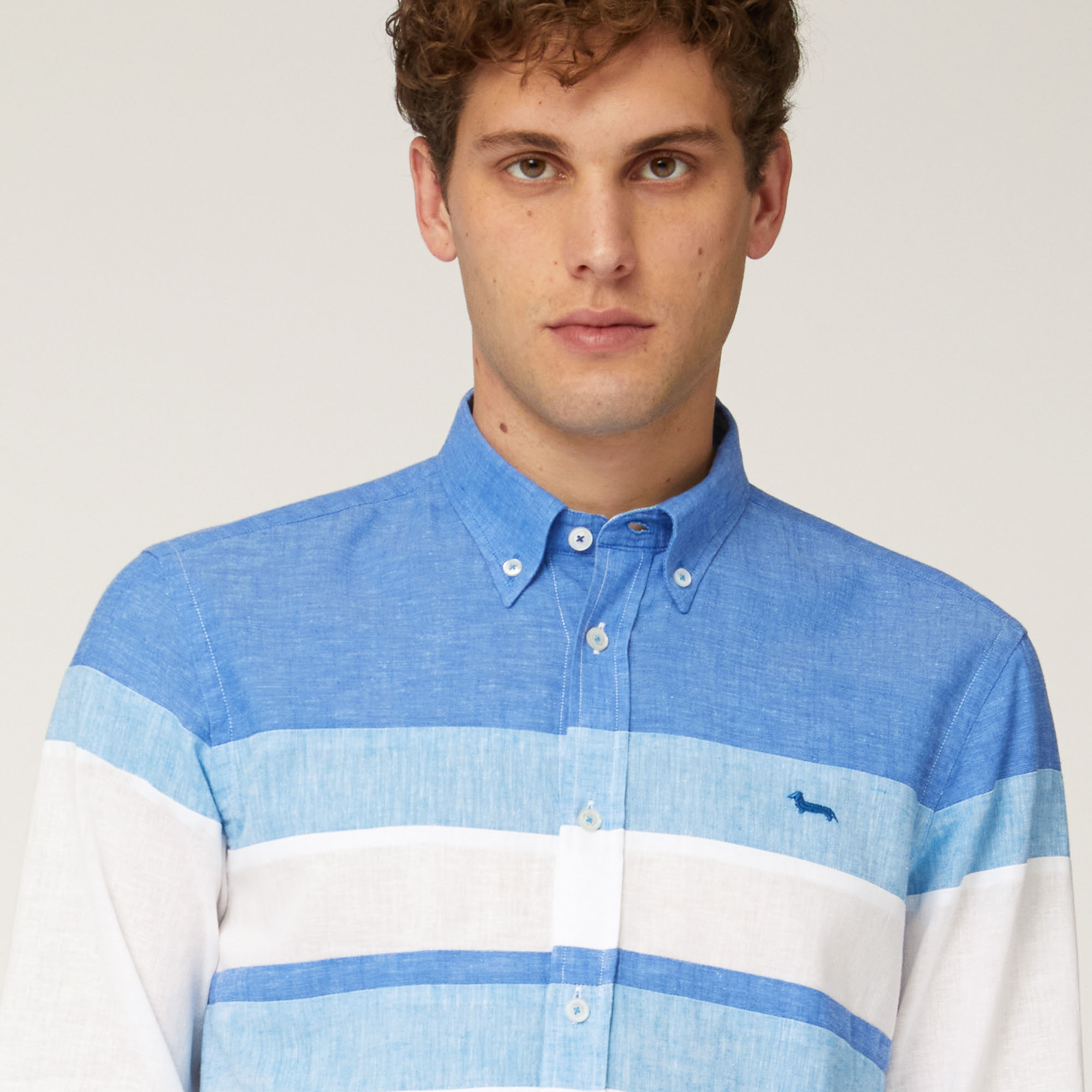 Camisa de lino y algodón con patchwork y franjas a contraste, Blanco, large image number 2