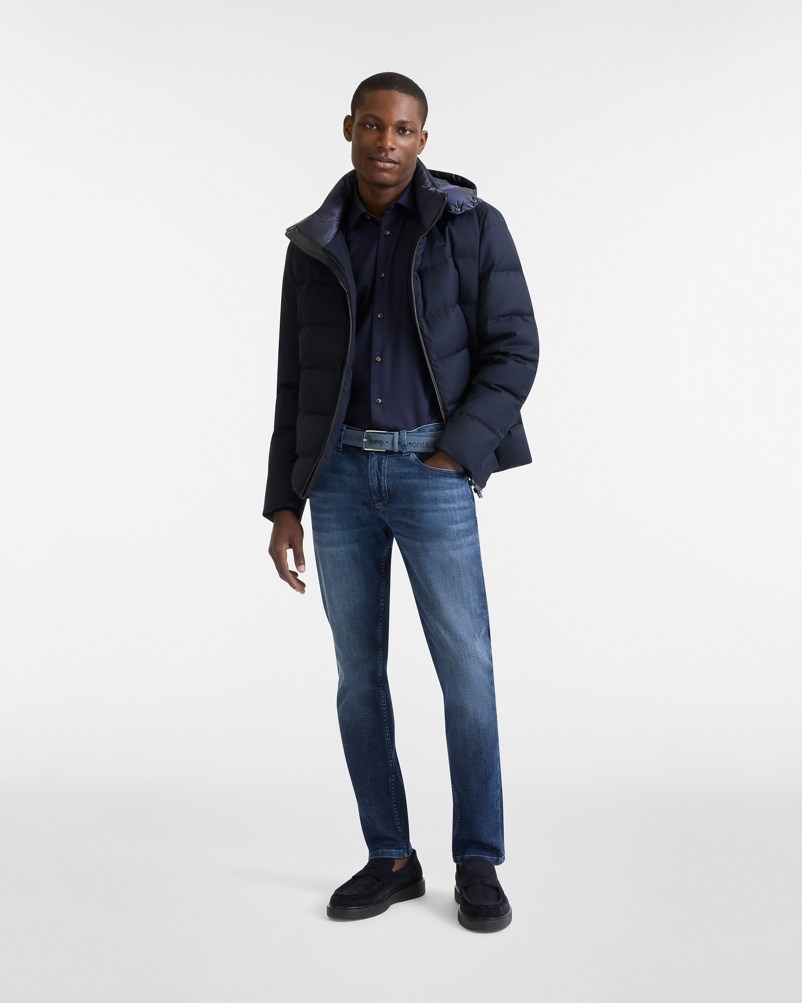Merino Wool Twill Shirt, Navy Blue, large image number 3