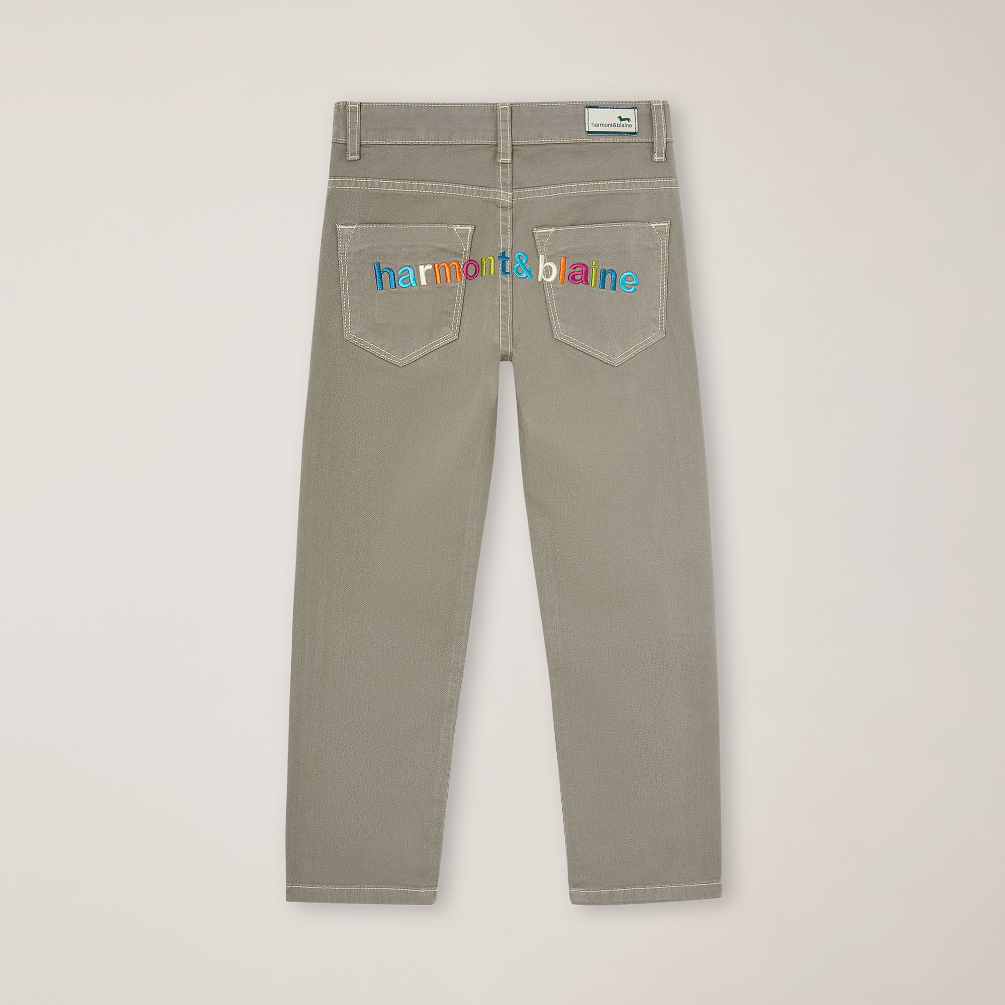 Pantaloni 5 tasche con ricamo sul retro, Grigio Perla, large image number 1