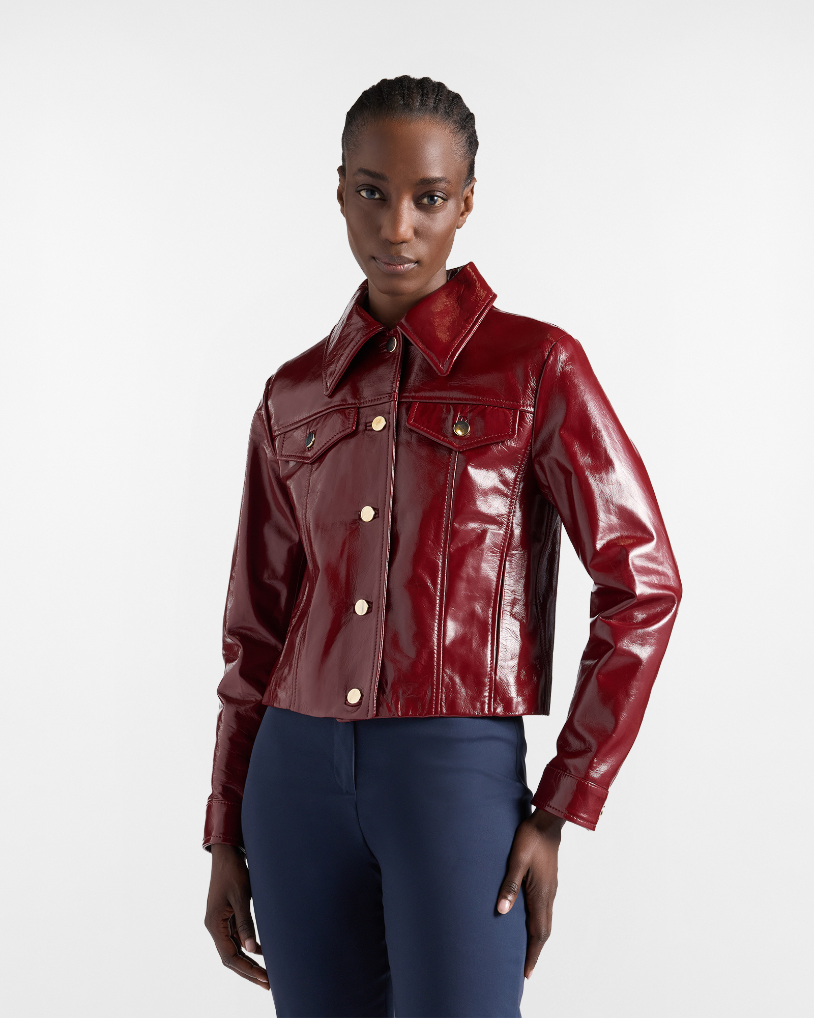 Women&rsquo;s shiny leather jacket