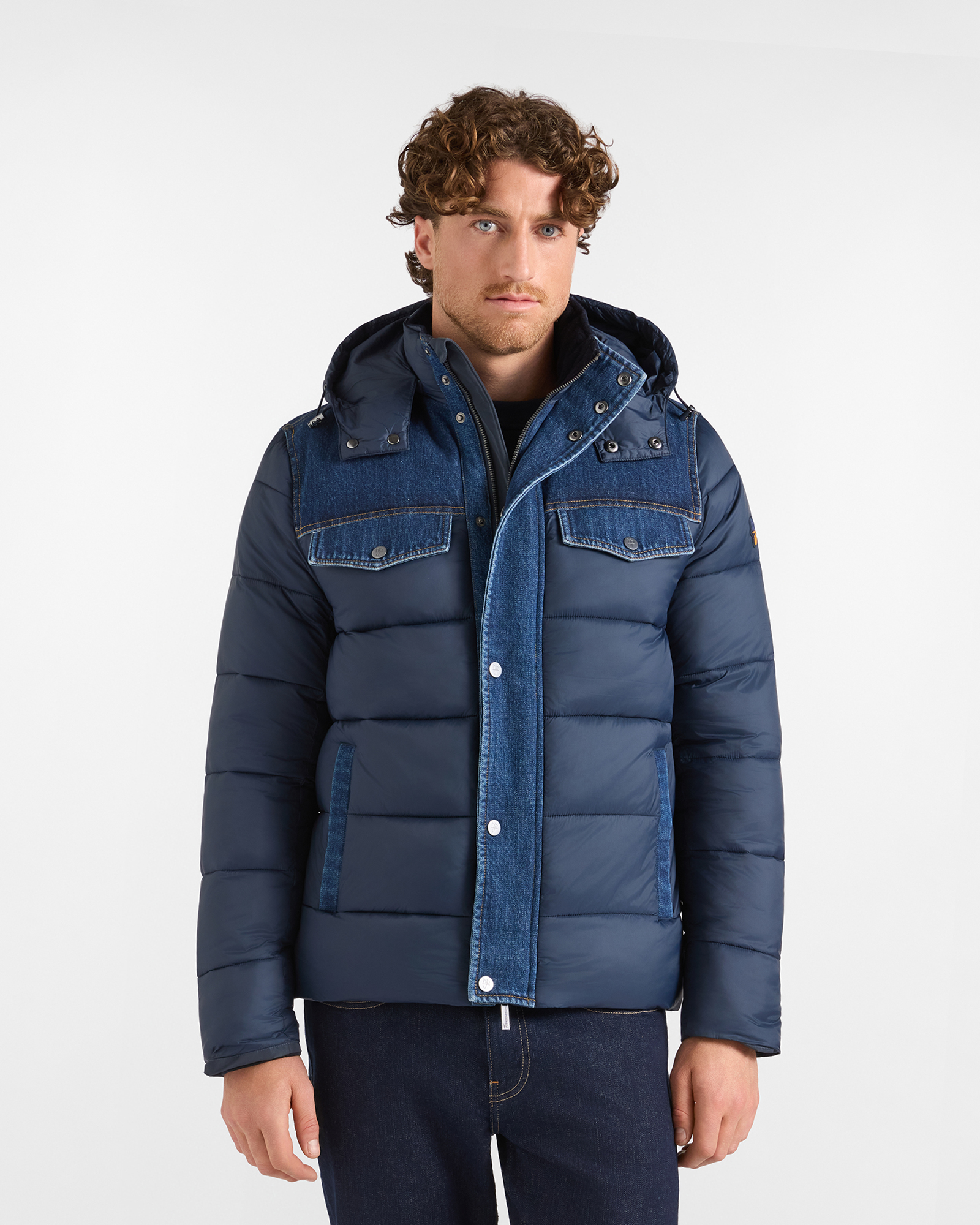 Giubbino HBJ Uomo Imbottito in Nylon e Denim Blu Denim