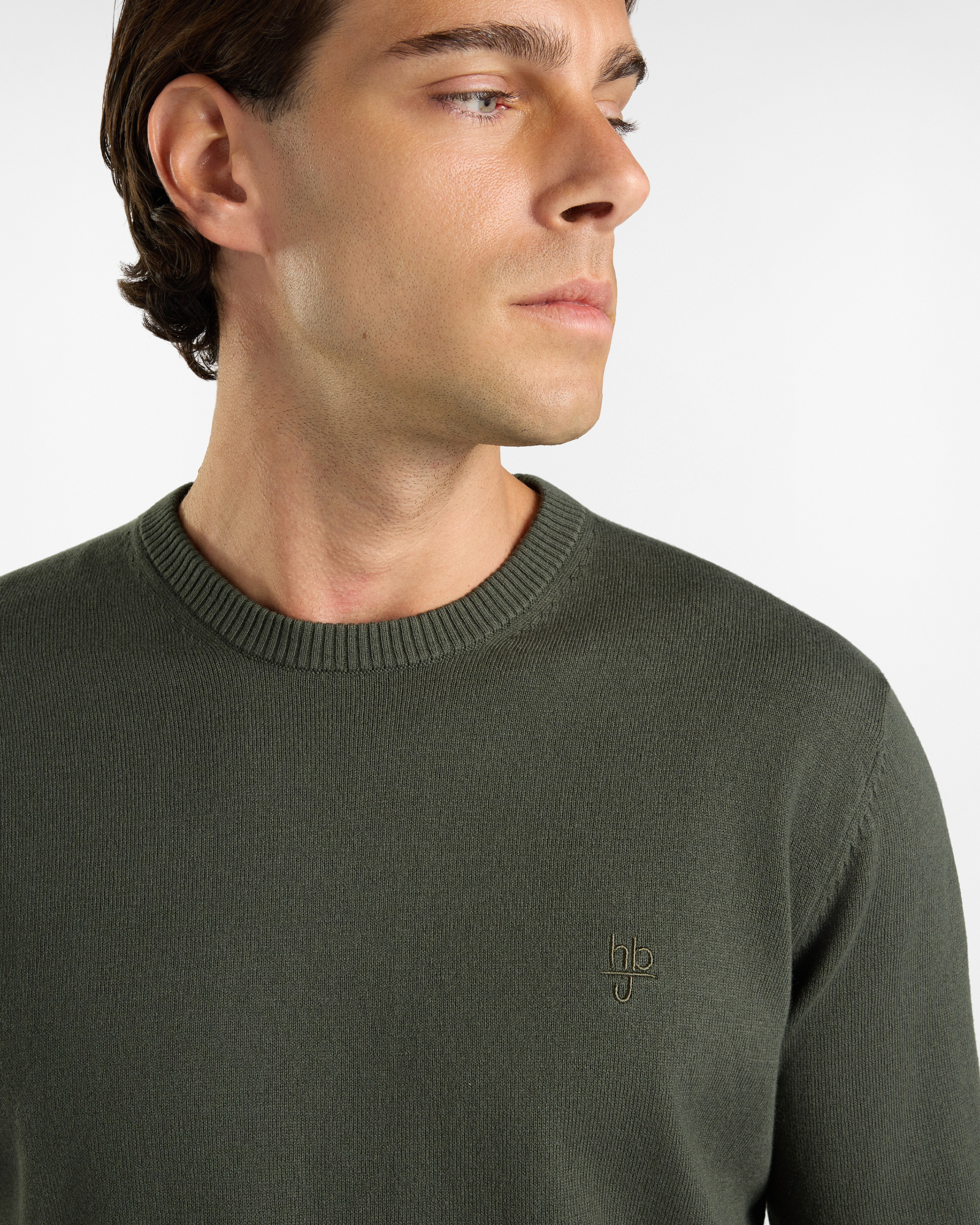 Maglia girocollo HBJ Uomo basico in misto lana e cashmere, VERDE, large