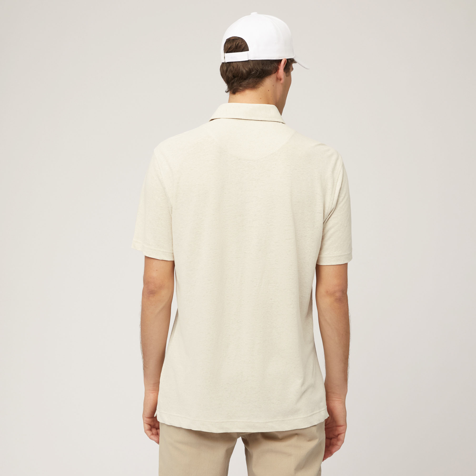 Cotton and Linen Jersey Polo, Beige, large image number 1