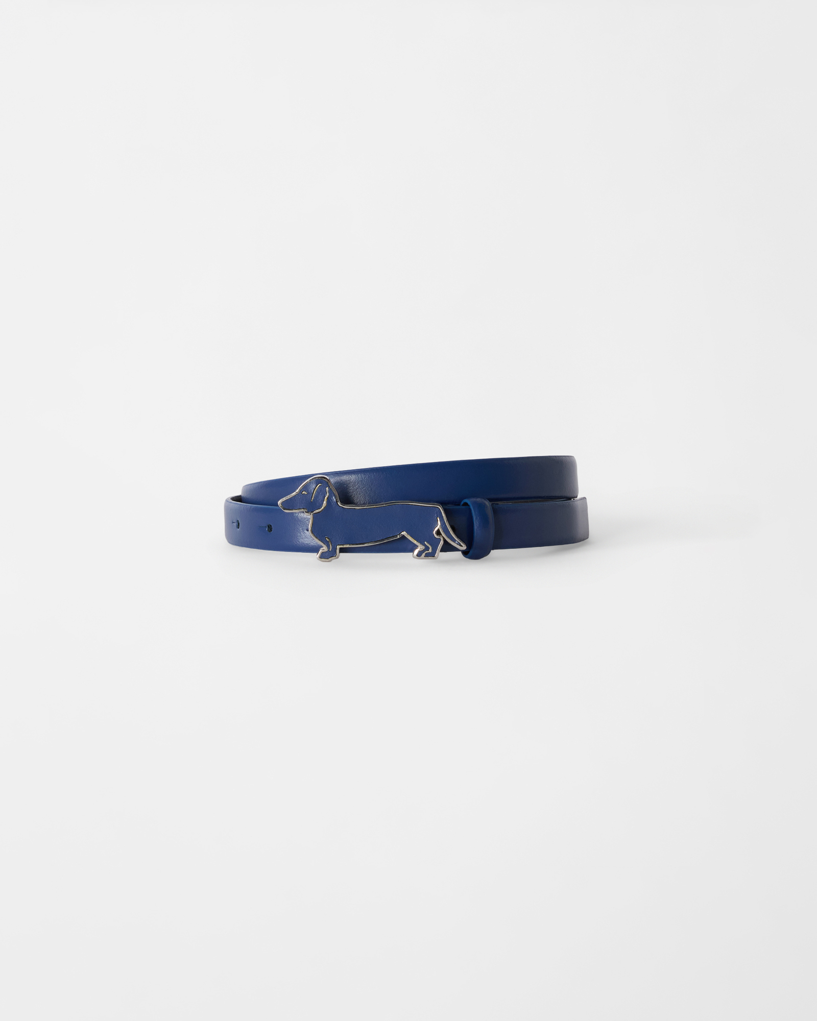 Women&rsquo;s dark blue genuine leather belt with dachshund charm
