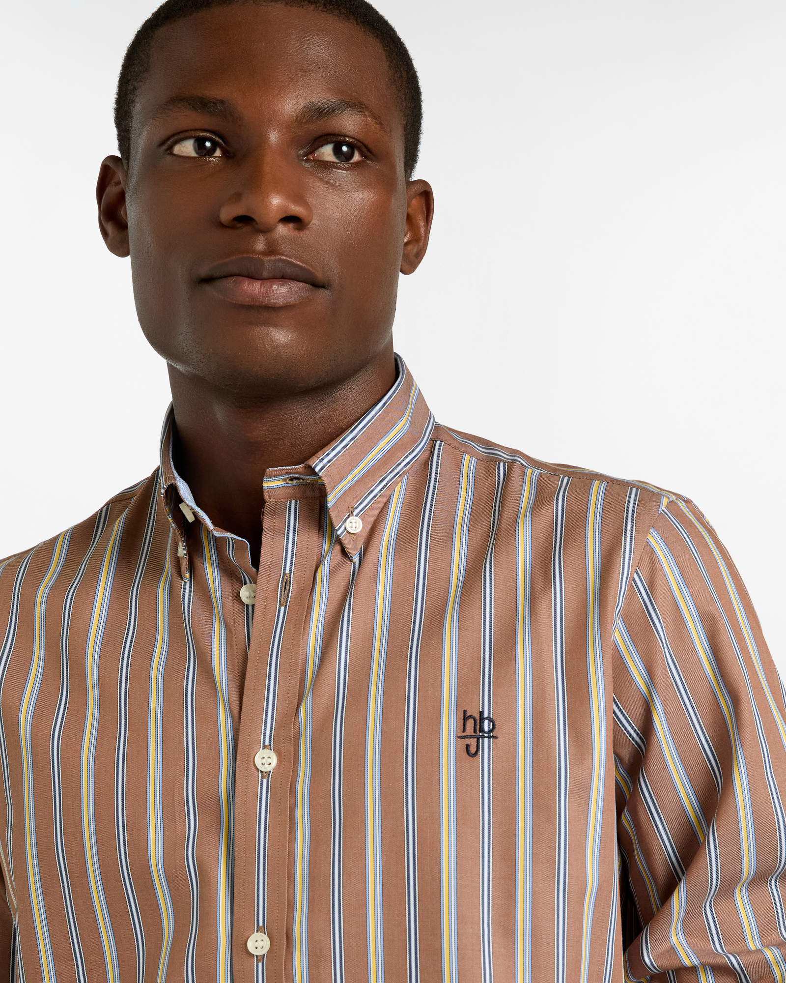 Camicia a Righe Multicolor in Cotone con Logo Ricamato, Marrone, large image number 2