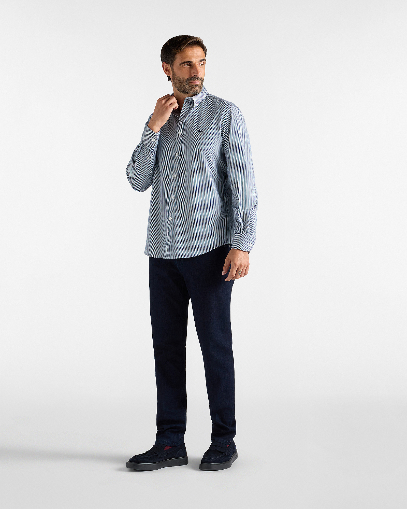 Men's regular-fit  yarn-dyed twill shirt with stripes, BOTTLE GREEN, large