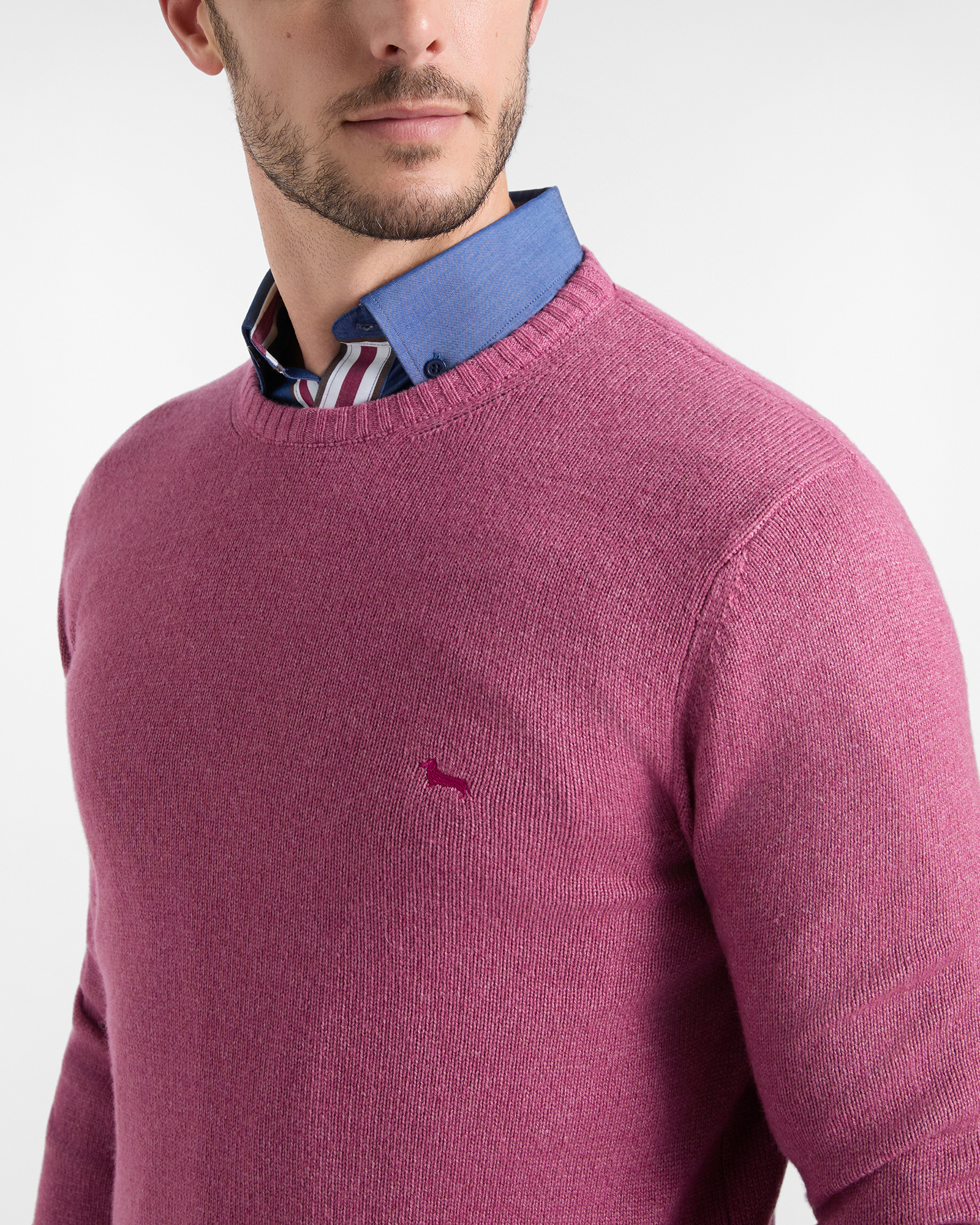 Men's Made in Italy regular fit sweater in wool blend, INDIAN ROSE, large