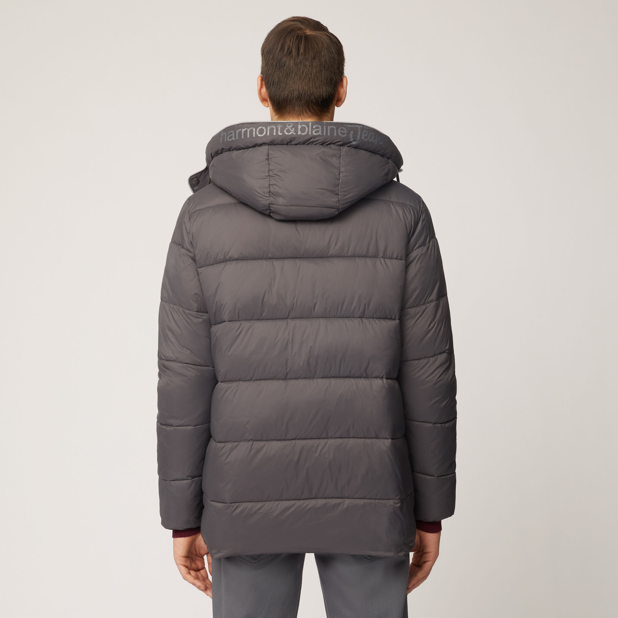 Giubbotto Dritto Con Cappuccio E Piping A Contrasto, Grigio, large image number 1