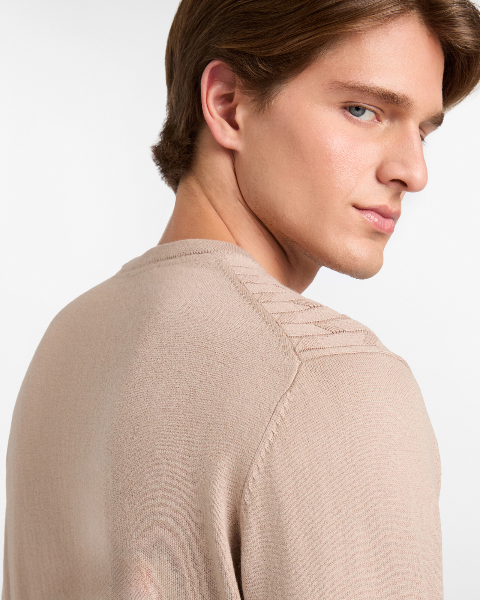 Maglione Girocollo con Lavorazione Vanisé Frontale, Beige, large image number 2