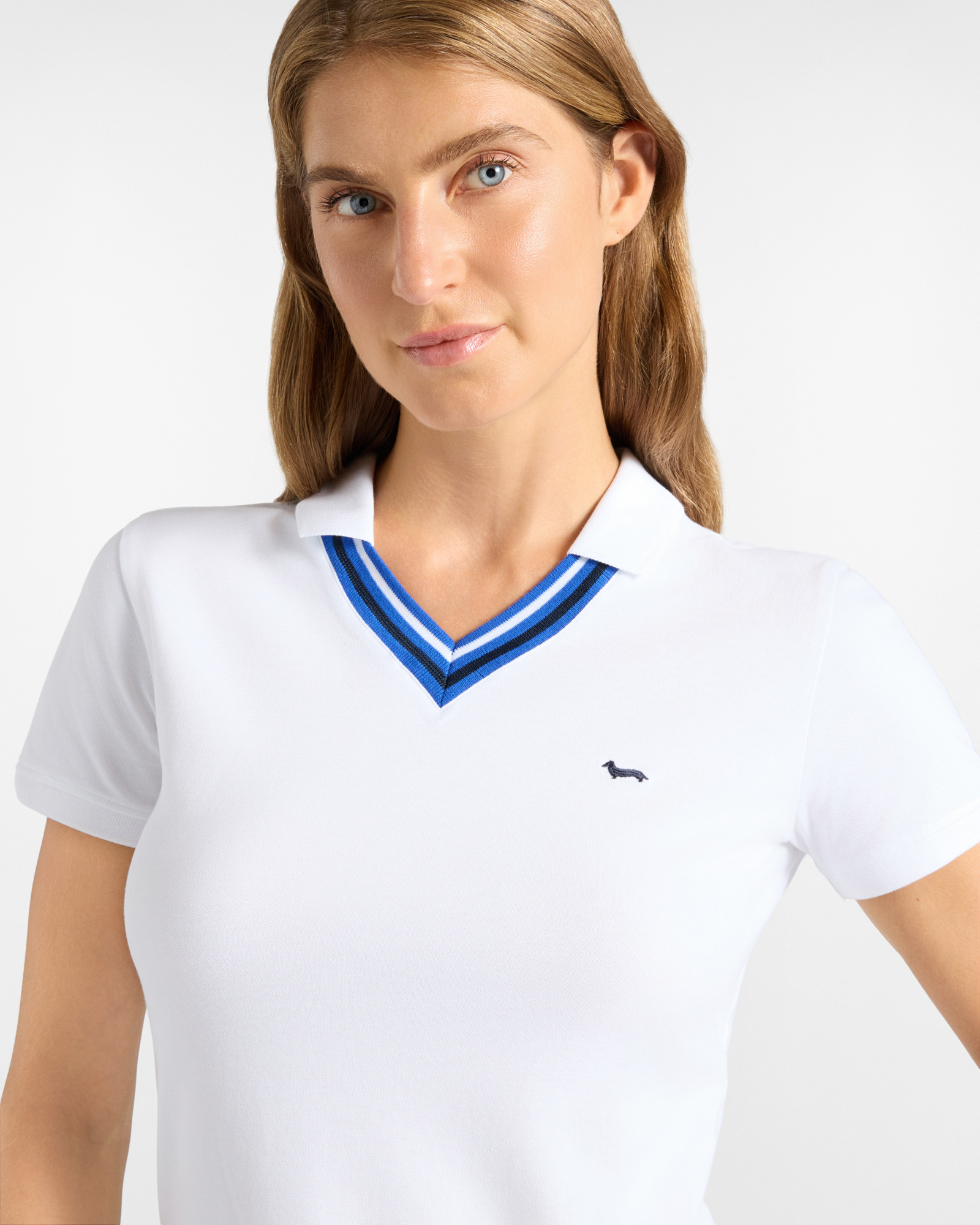 Polo da donna manica corta in cotone stretch, BIANCO, large image number 2