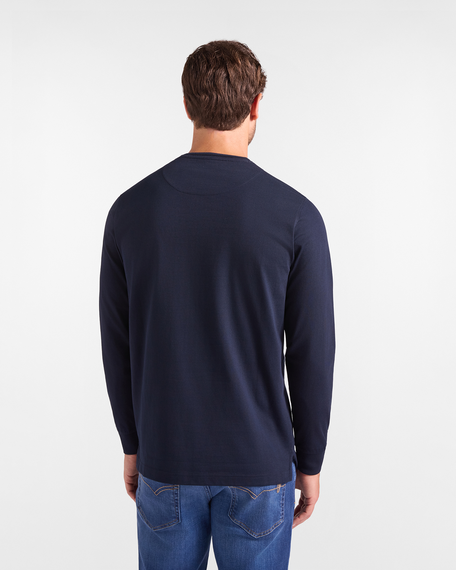 T-shirt HBJ Uomo a Manica Lunga in Puro Cotone, BLU SCURO, large