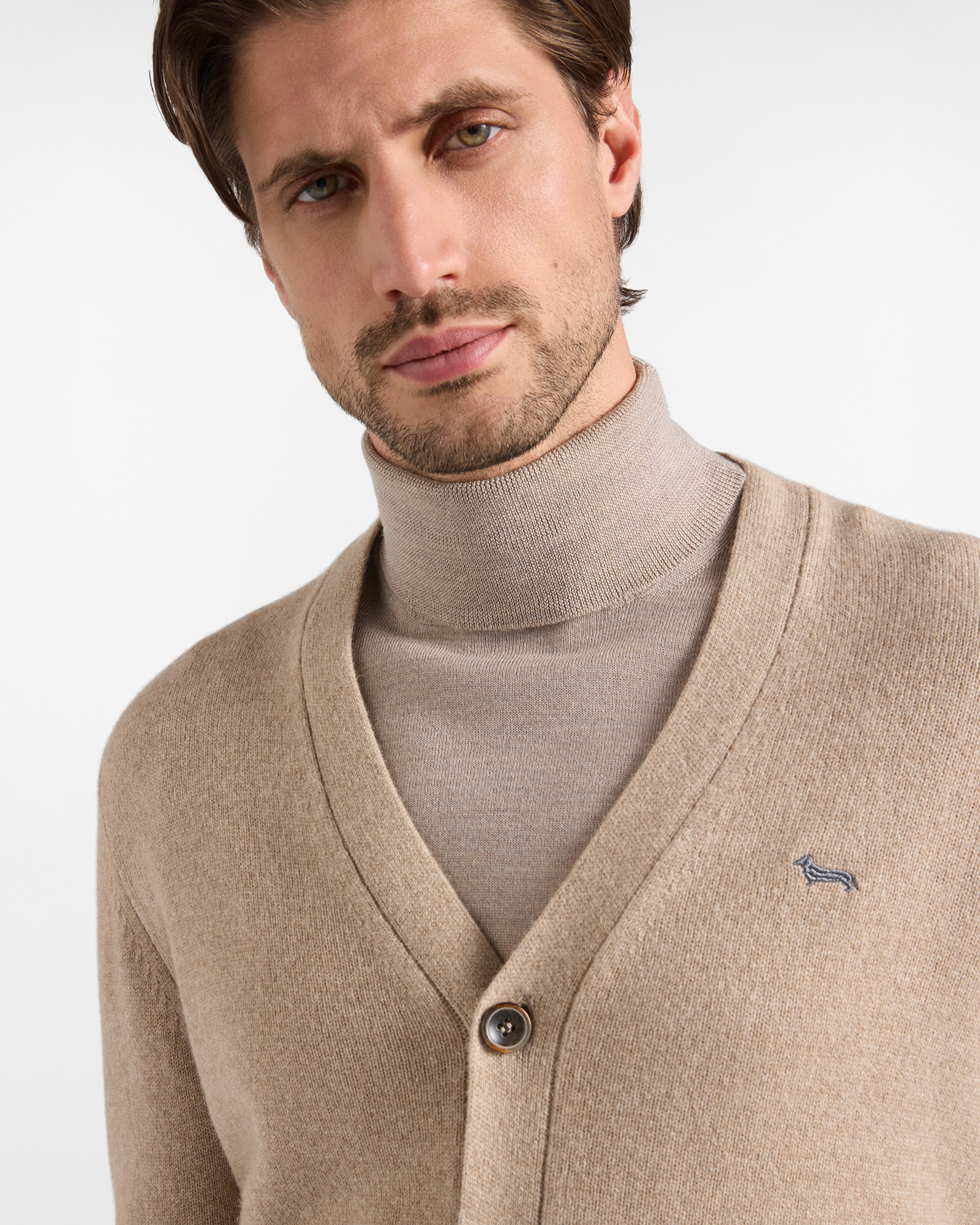 Men's Made in Italy V-neck cardigan in wool and cashmere blend with regular fit, TAUPE, large