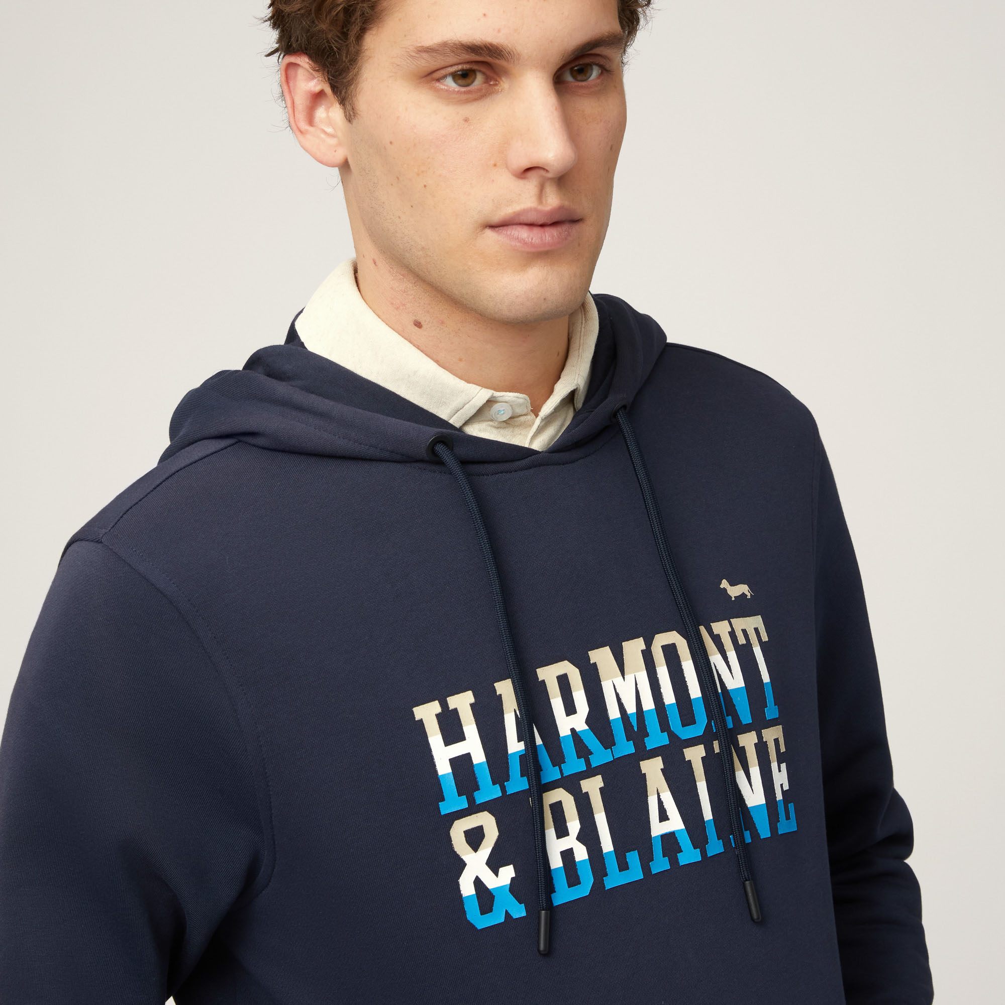 Cotton Hoodie with Logo Print, Blue, large image number 2