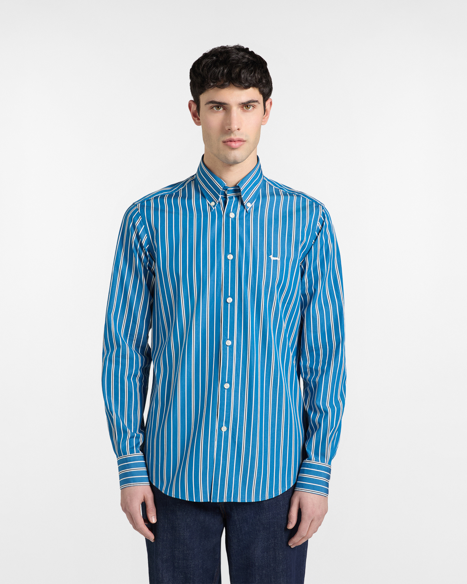 Camicia a righe regular fit, Celeste, large