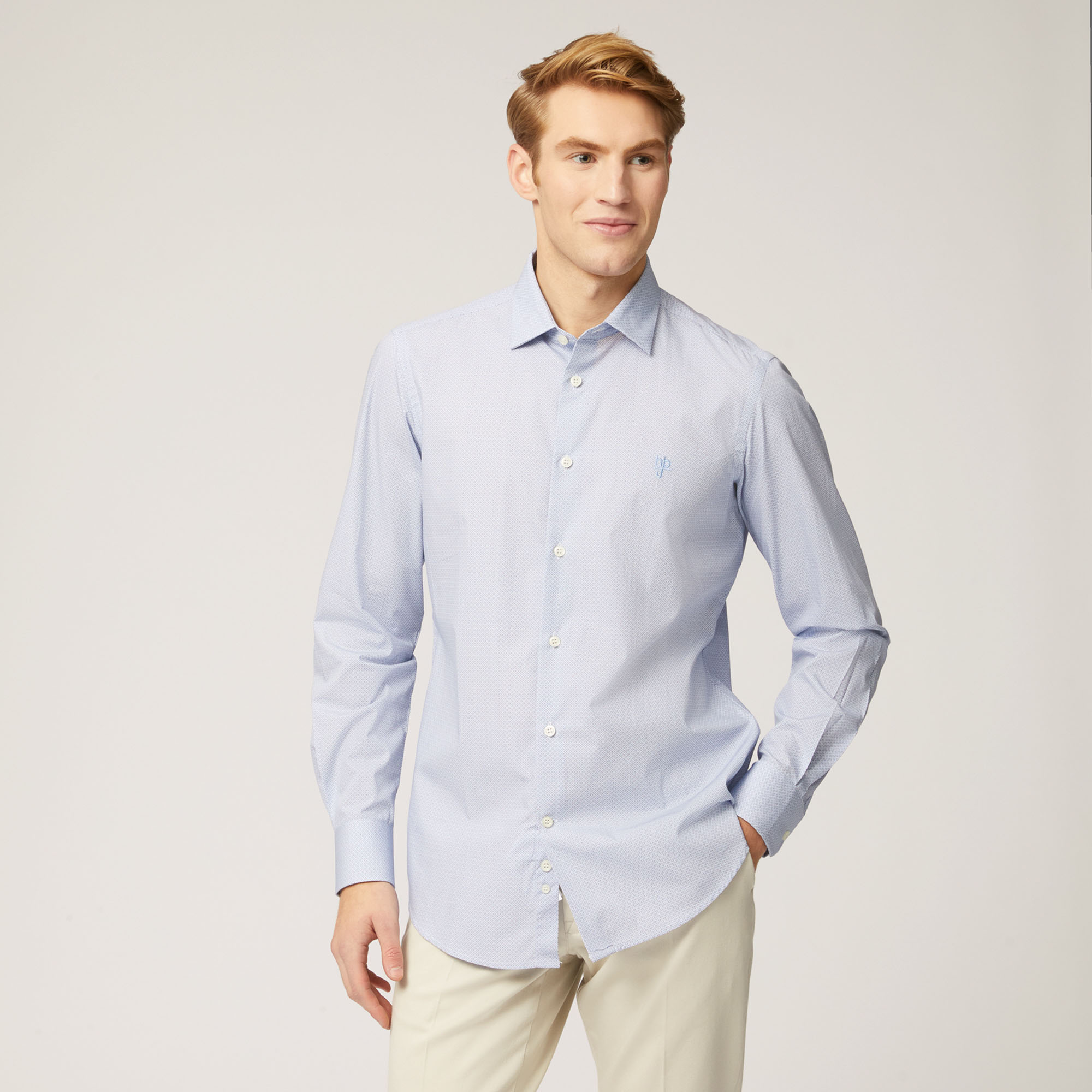 Camicia Hbj In Cotone Con Fantasia All-Over, Dusty Blu, large image number 0