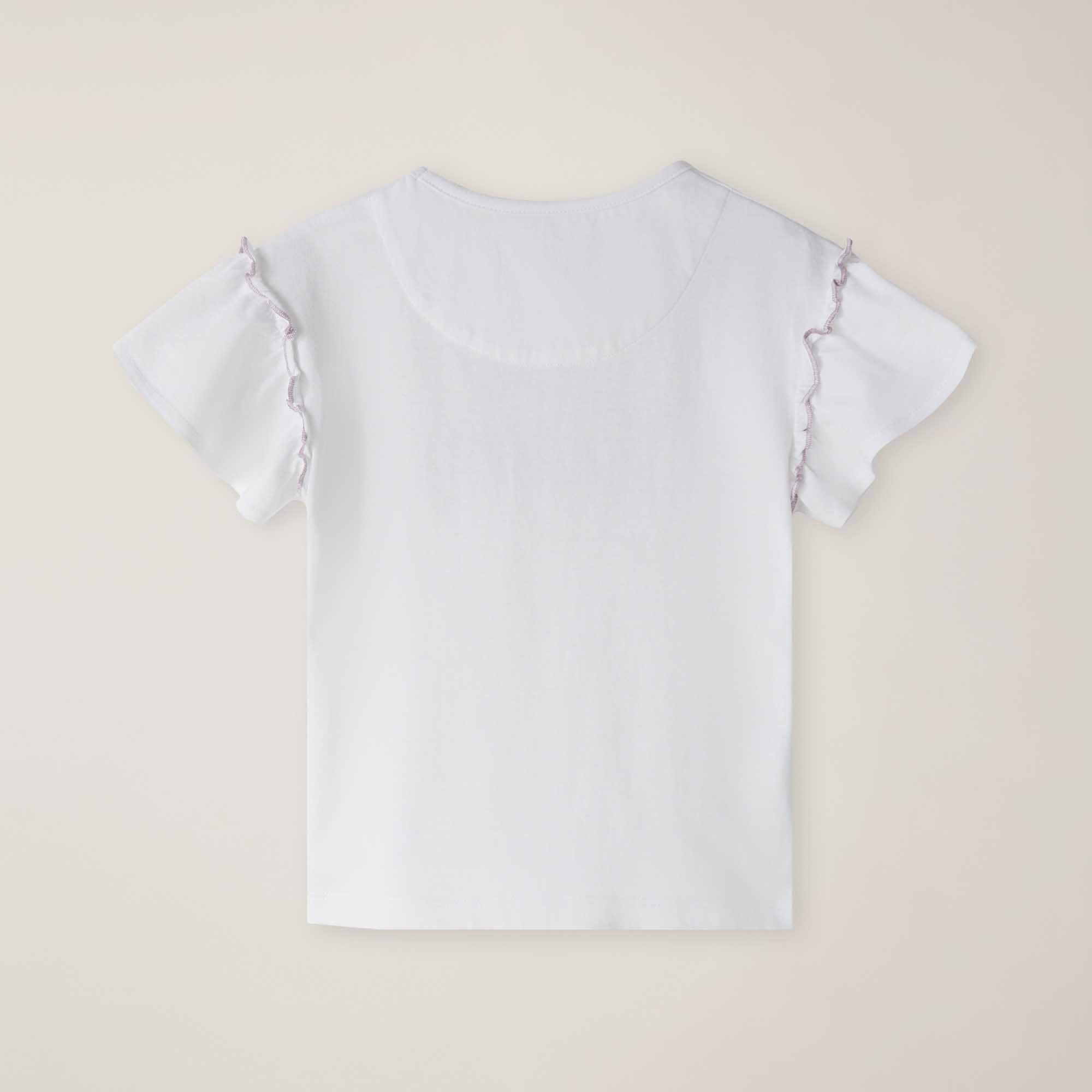 T-Shirt Maniche Volant E Applicazione Bassotto Perle, Bianco, large image number 1