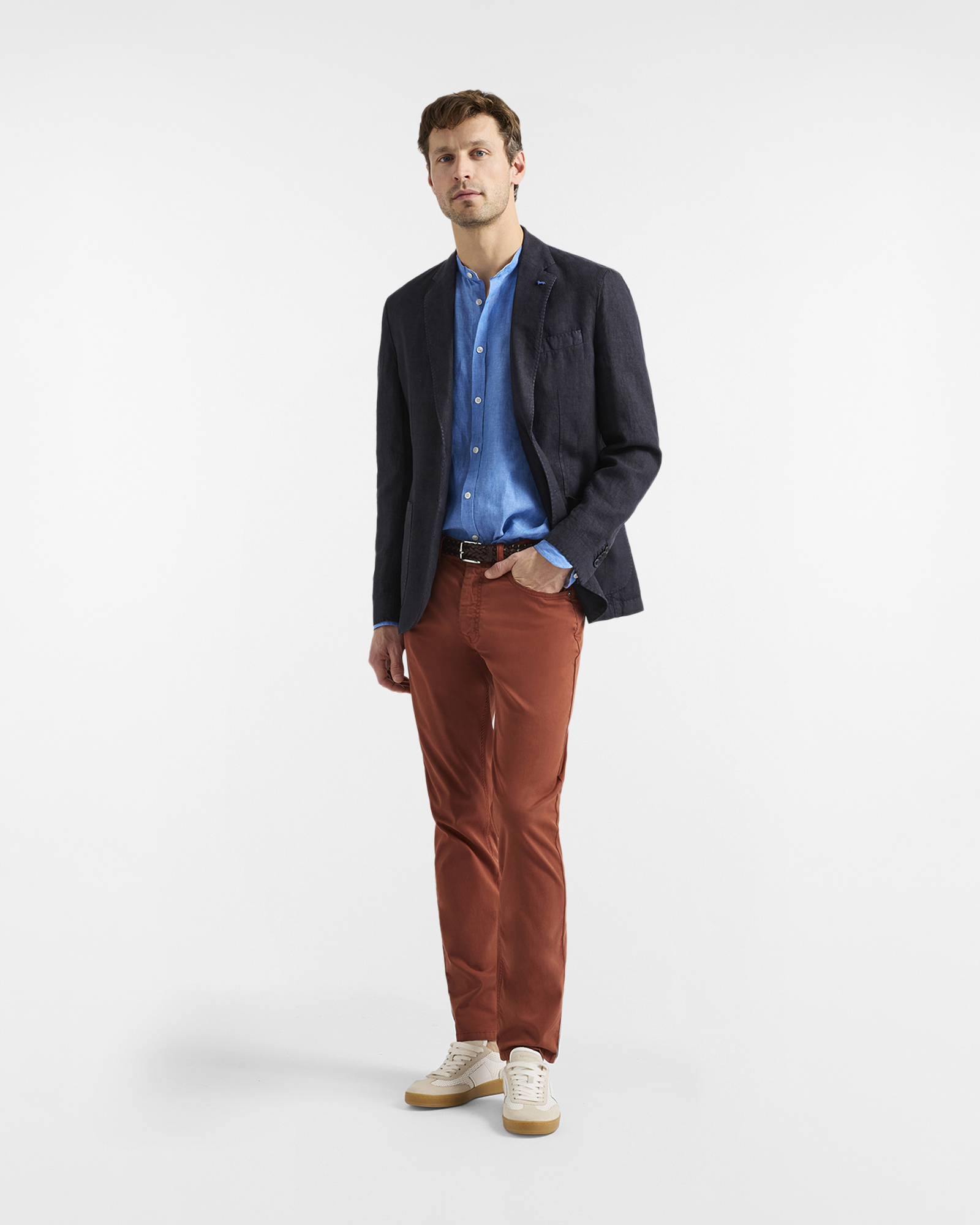 Giacca monopetto in puro lino, Blu, large image number 3